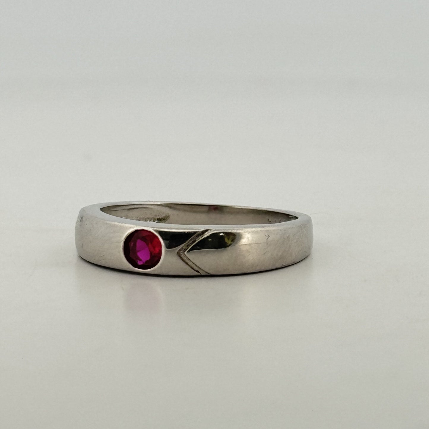 Synthetic ruby bezel solitaire 925 silver mens ring — bold everyday classic in rhodium. - image 1