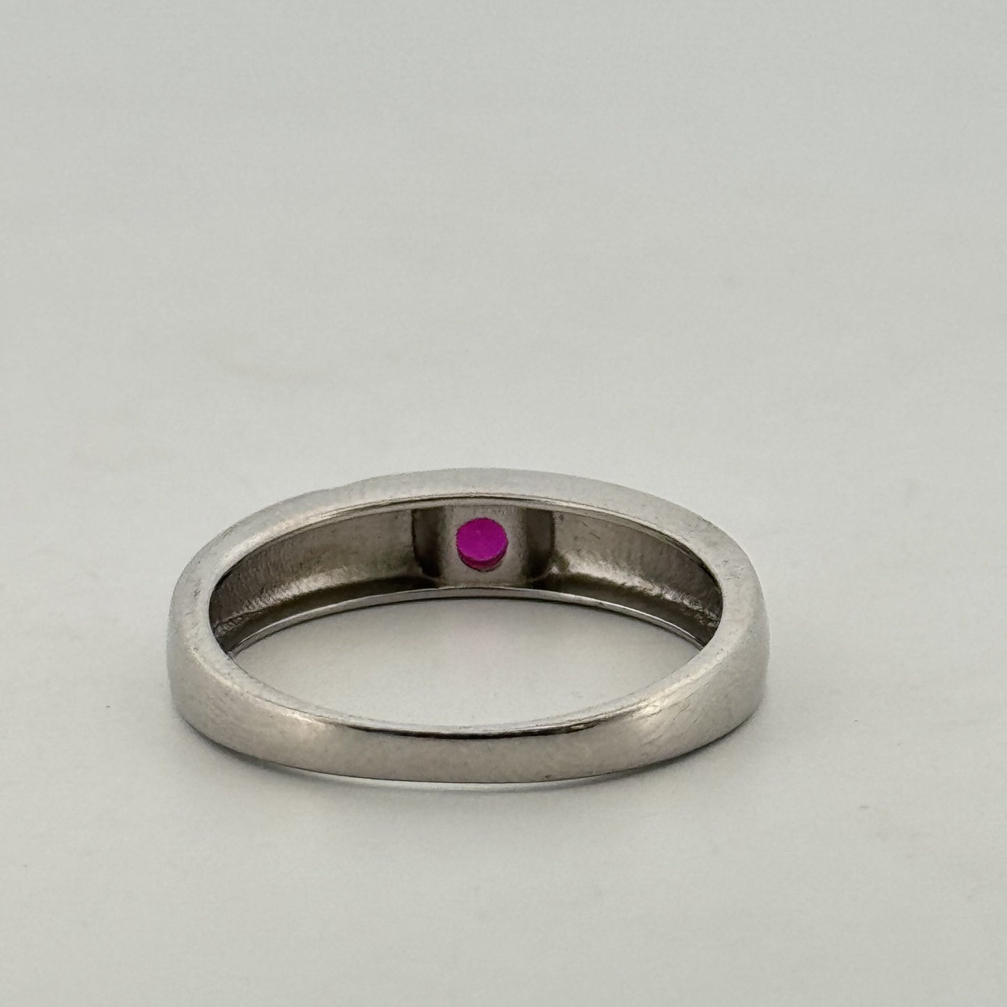 Synthetic ruby bezel solitaire 925 silver mens ring — bold everyday classic in rhodium. - image 2