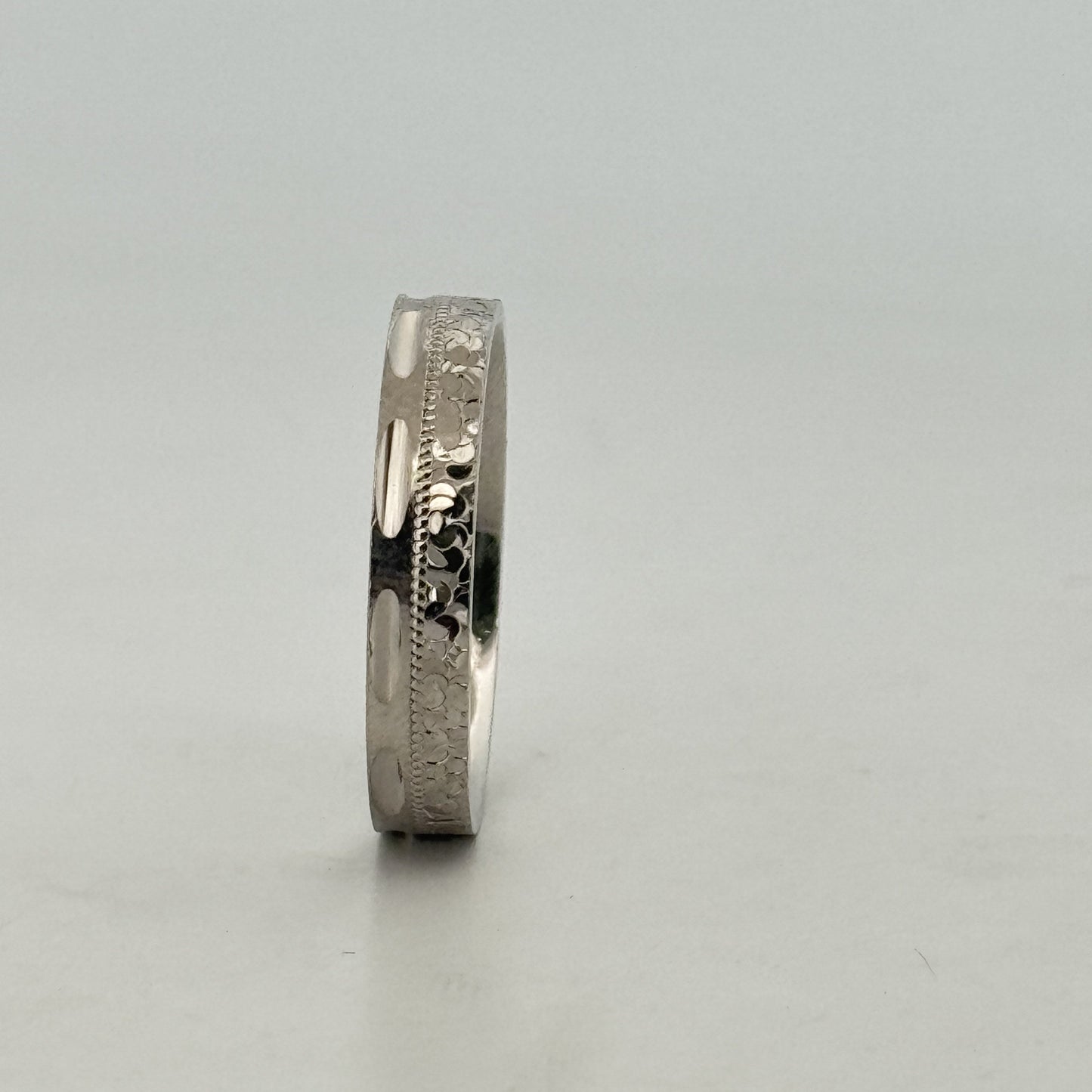 Intricately etched rhodium 925 silver mens band — sophisticated ring for weddings & parties. - image 1