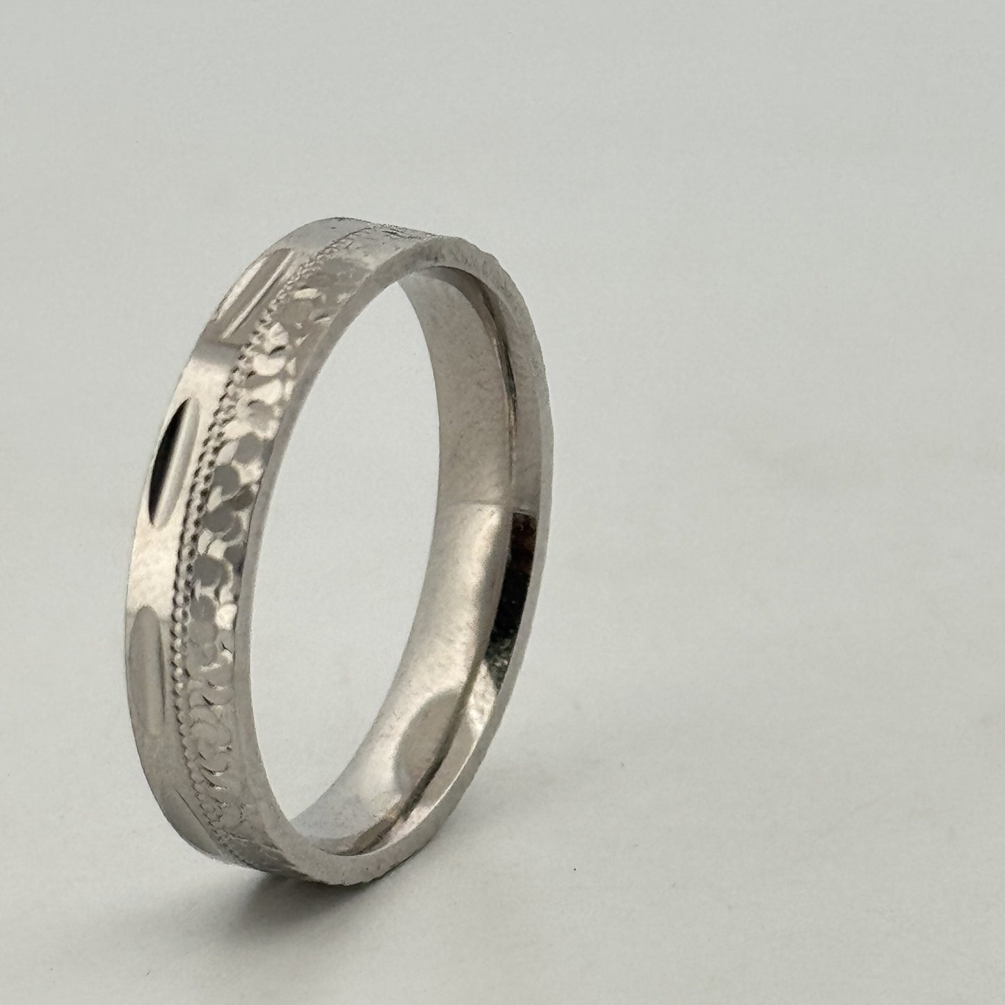 Intricately etched rhodium 925 silver mens band — sophisticated ring for weddings & parties. - image 4