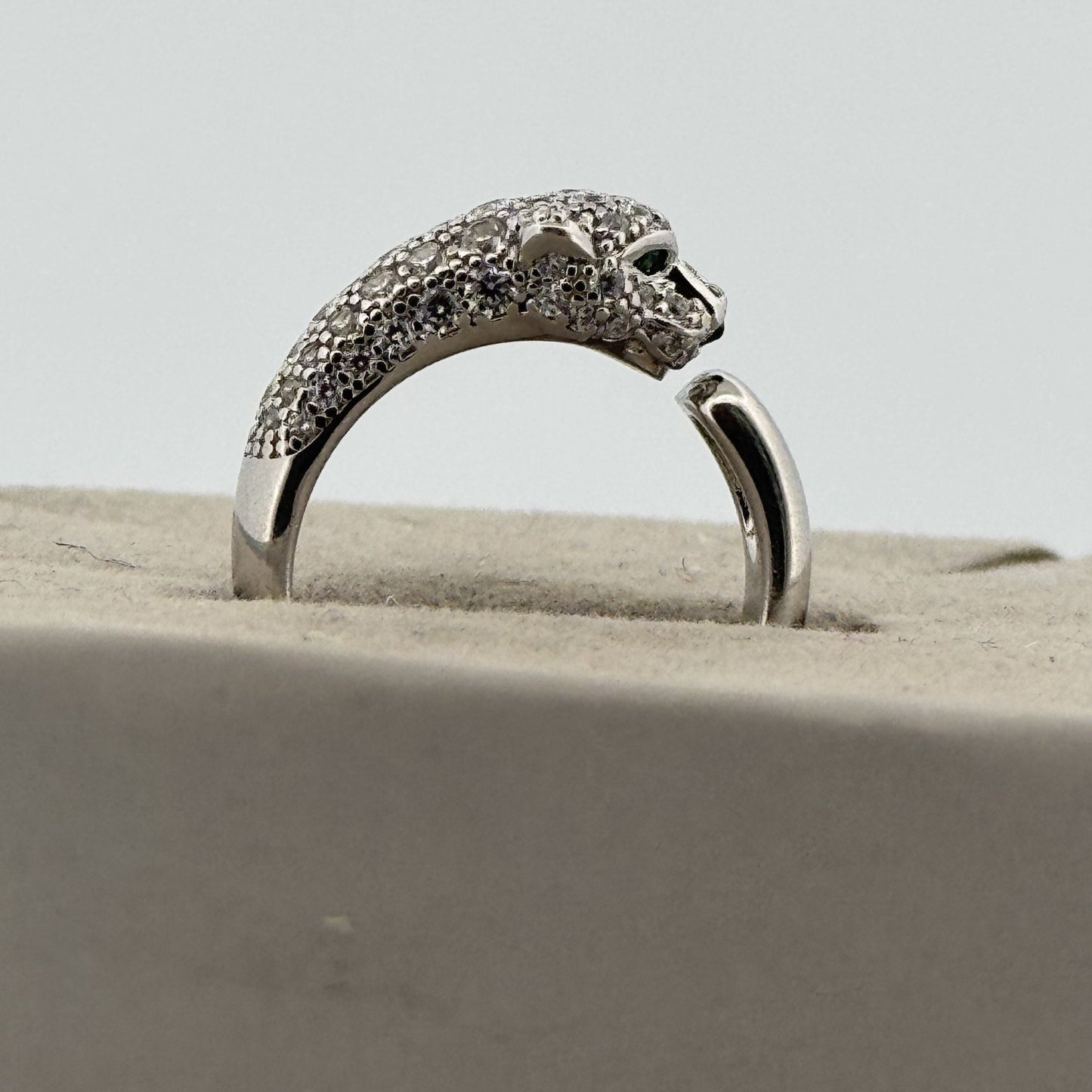 Emerald & white AD jaguar 925 silver ring | bold feline statement for parties & gifting - image 3