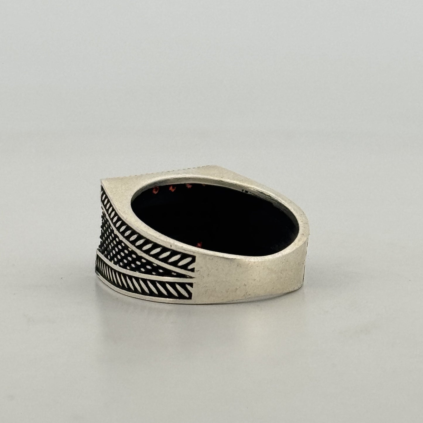 Red & black micro AD 925 silver Turkish ring | bold oxidised statement for festive gifting - image 3