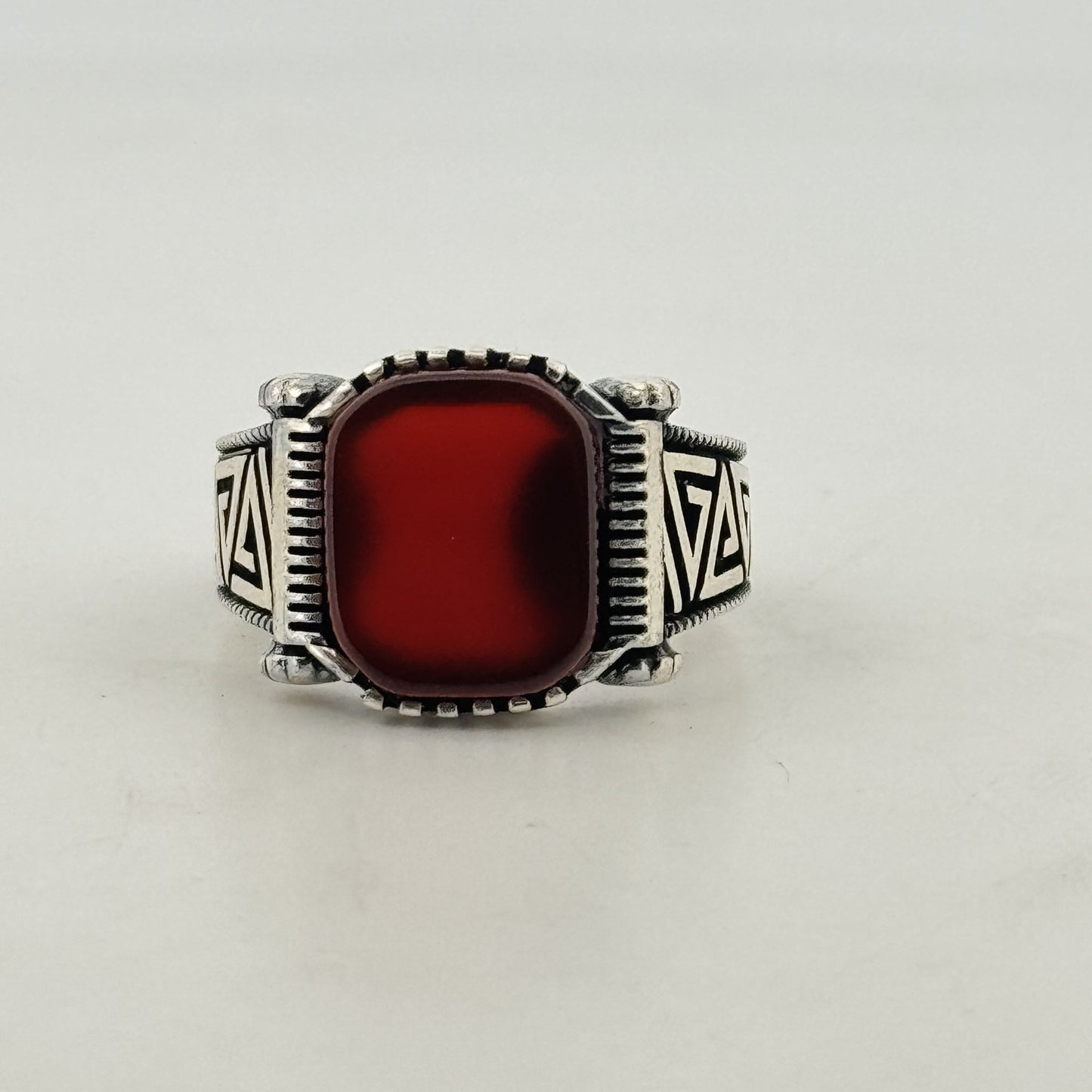 Carnelian 925 silver oxidised Turkish ring | bold geometric heritage statement for men's gifting - image 1