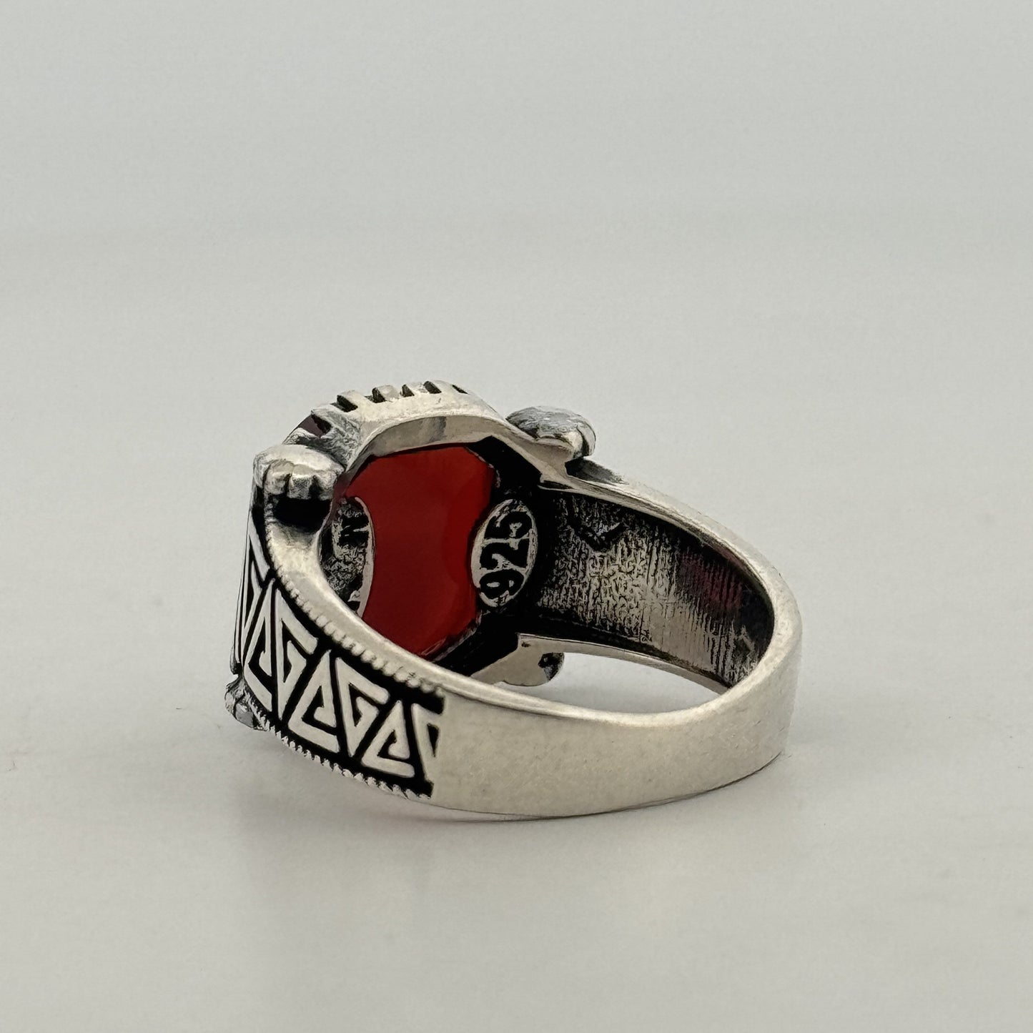 Carnelian 925 silver oxidised Turkish ring | bold geometric heritage statement for men's gifting - image 2