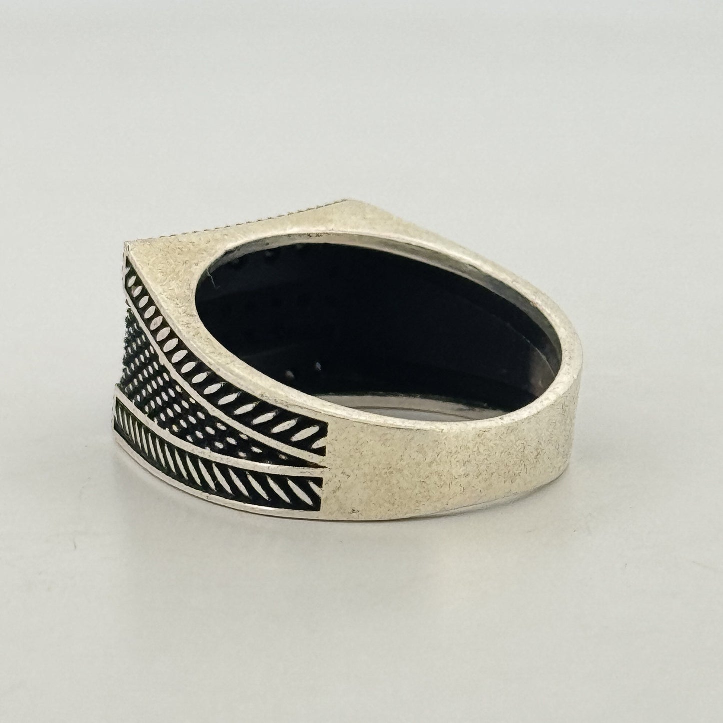 Black micro pavé AD 925 silver Turkish ring | wide oxidised statement for men's weddings - image 2