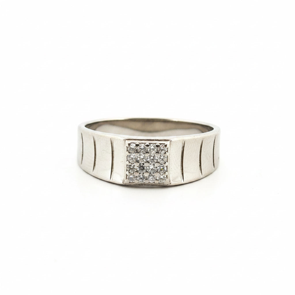 White AD pavé 925 silver linear band | radiant minimal daily wear ring for men - image 1
