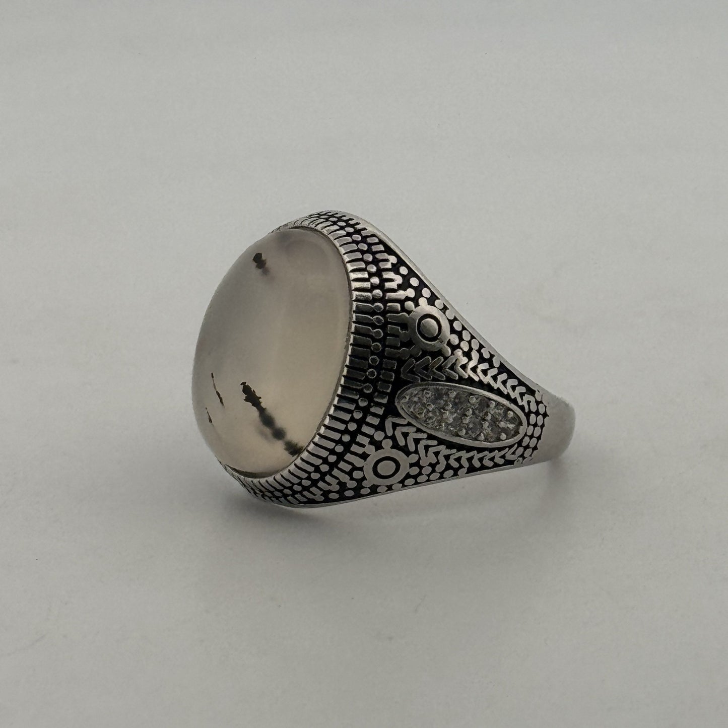 Semi-precious agate 925 silver oxidised ring | heritage statement for men's gifting occasions - image 1