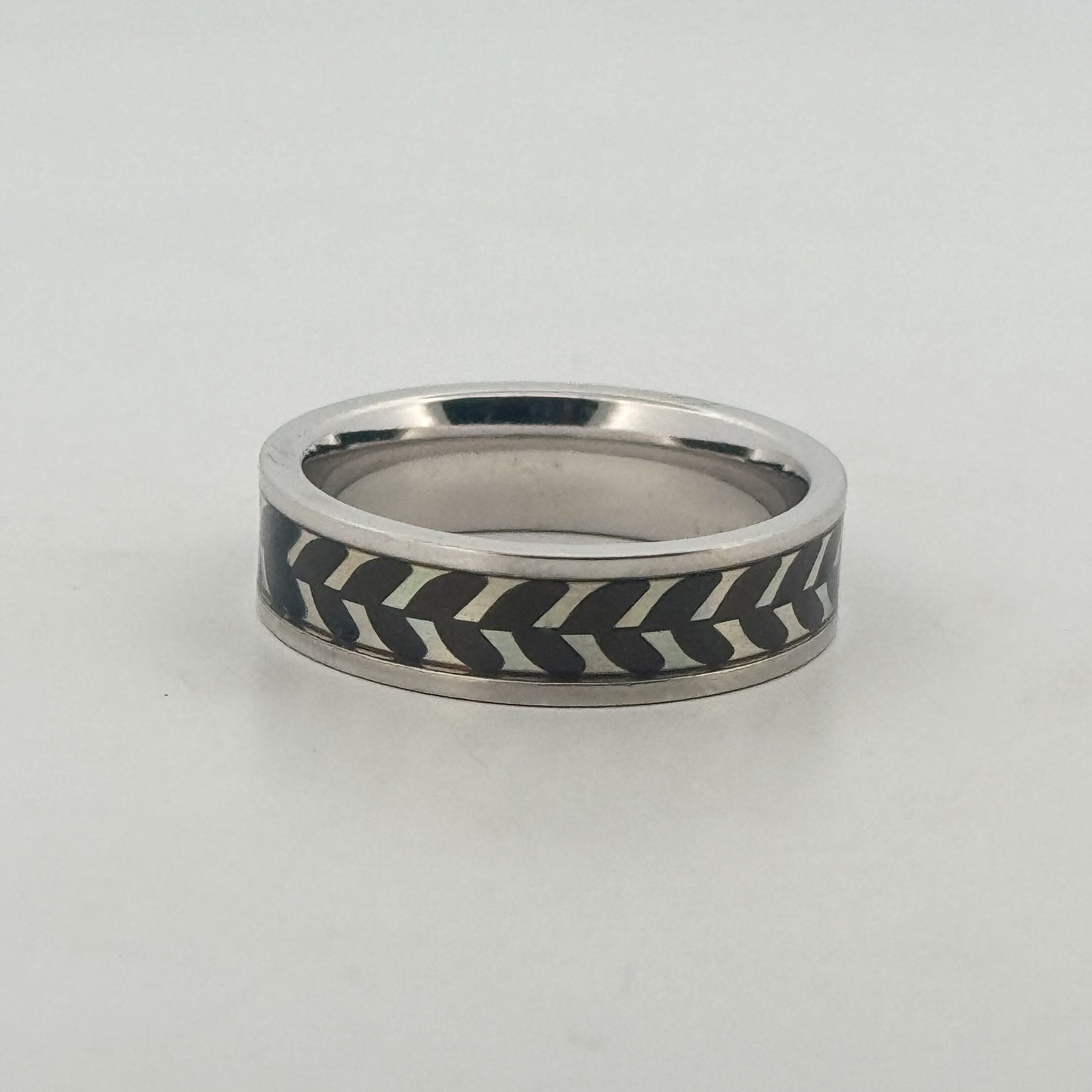 Rainbow enamel chevron 925 silver inlay band | iridescent unisex ring for daily gifting - image 1