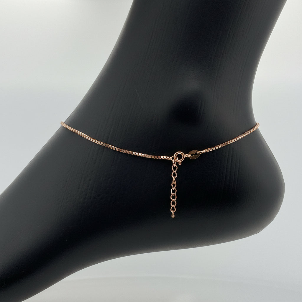 Rose gold box chain 925 silver anklet | sleek party anklet for gifting & festive occasions - image 3