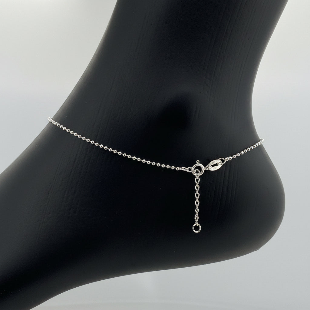 Rhodium 925 silver ball chain anklet | delicate everyday anklet for gifting & festive wear - image 3