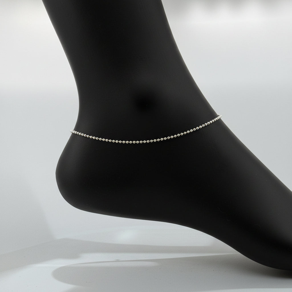 Rhodium 925 silver ball chain anklet | delicate everyday anklet for gifting & festive wear - image 4