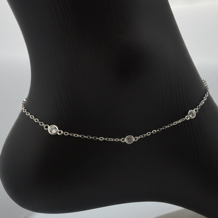 Bezel-set white AD station 925 silver anklet | refined daily office & festive gifting anklet - image 4