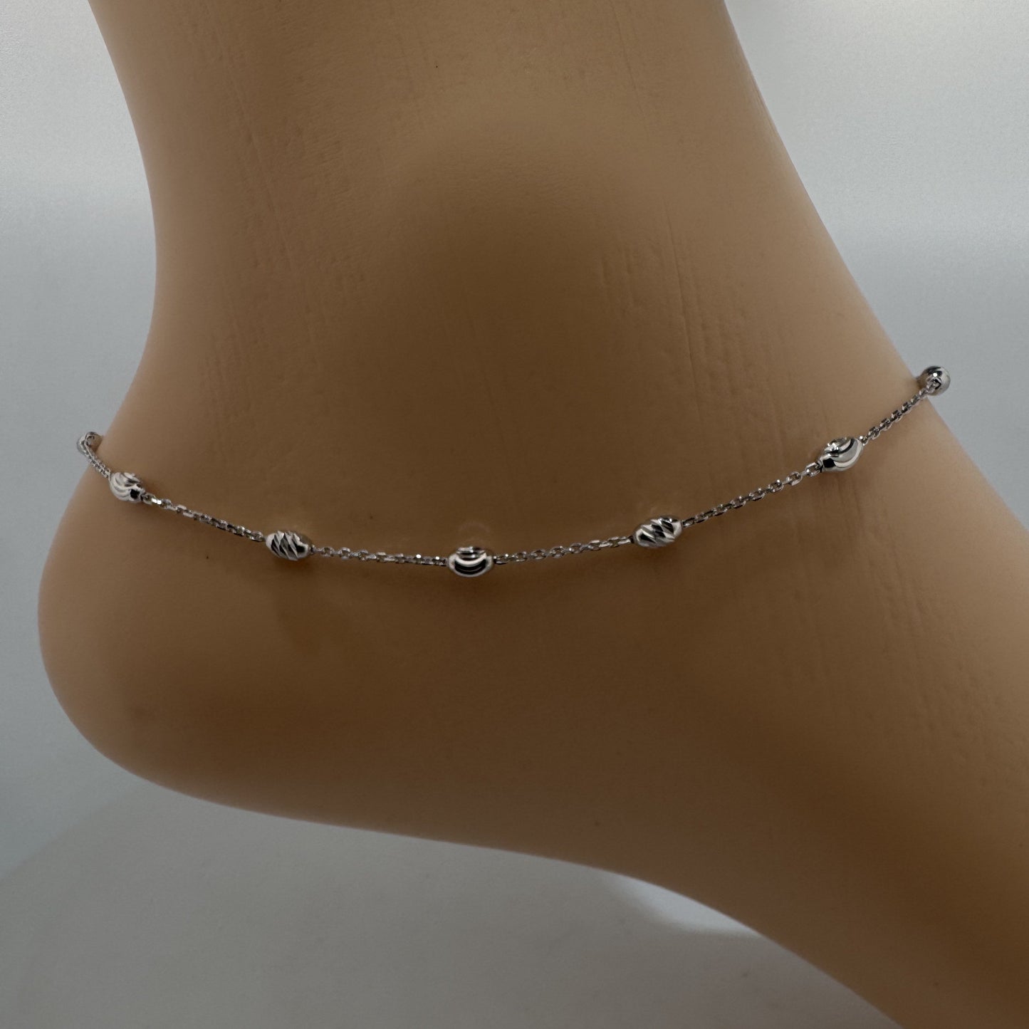 Rhodium 925 silver oval moon ball station anklet | minimal festive daily wear for women - image 4
