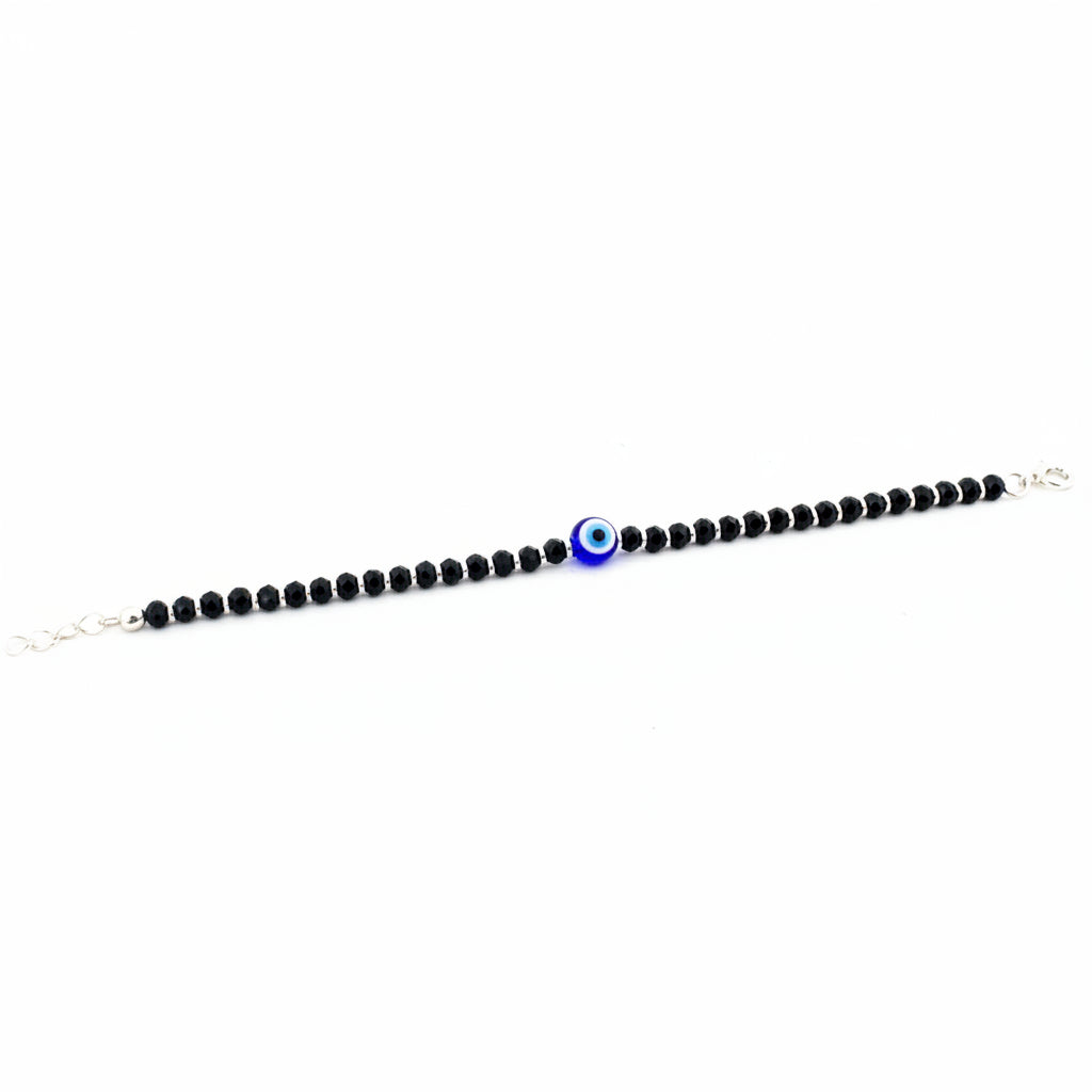Black bead evil eye 925 silver kids mangalsutra bracelet | auspicious gifting for children - image 2