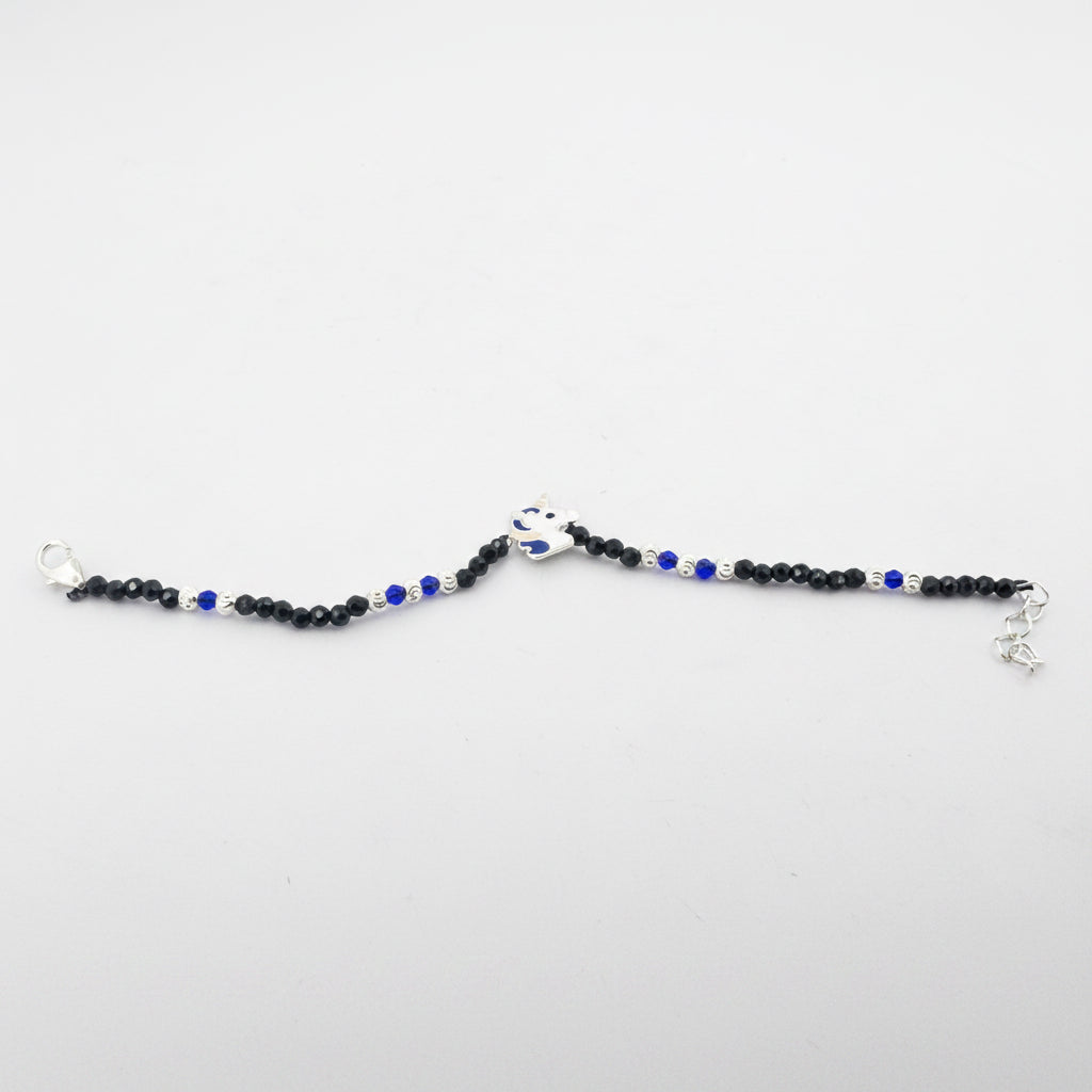 Enamel unicorn blue & black bead 925 silver kids bracelet | whimsical birthday gifting bracelet - image 2