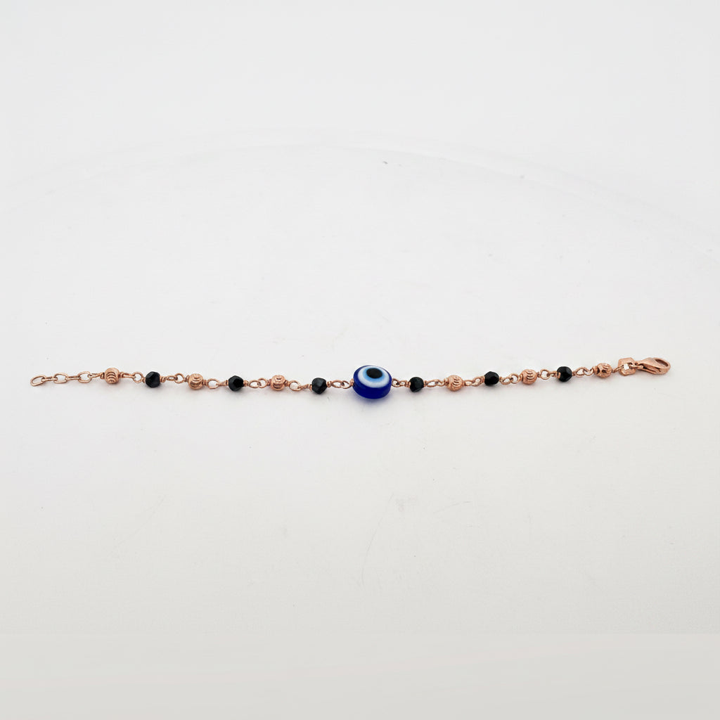 Rose-tone evil eye black bead 925 silver kids bracelet | auspicious festive gifting for girls - image 1