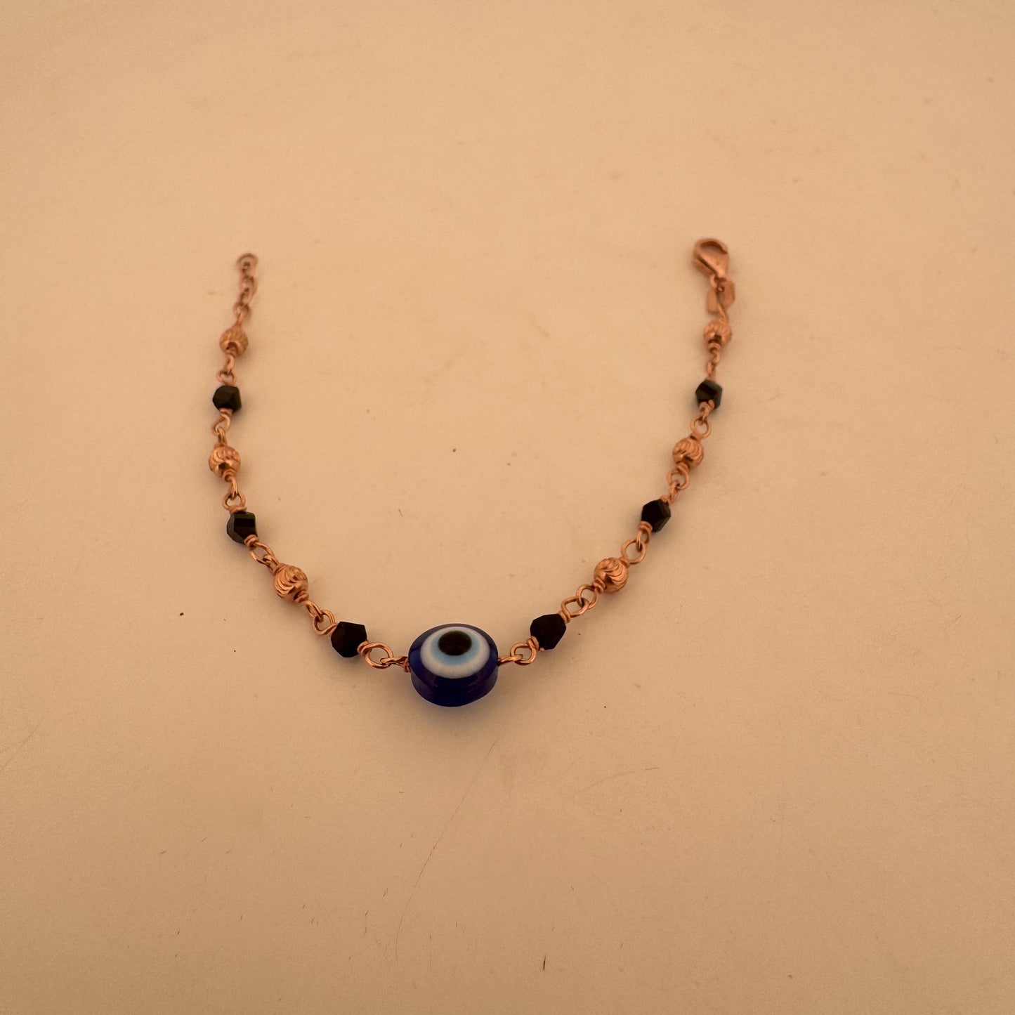 Rose-tone evil eye black bead 925 silver kids bracelet | auspicious festive gifting for girls - image 2