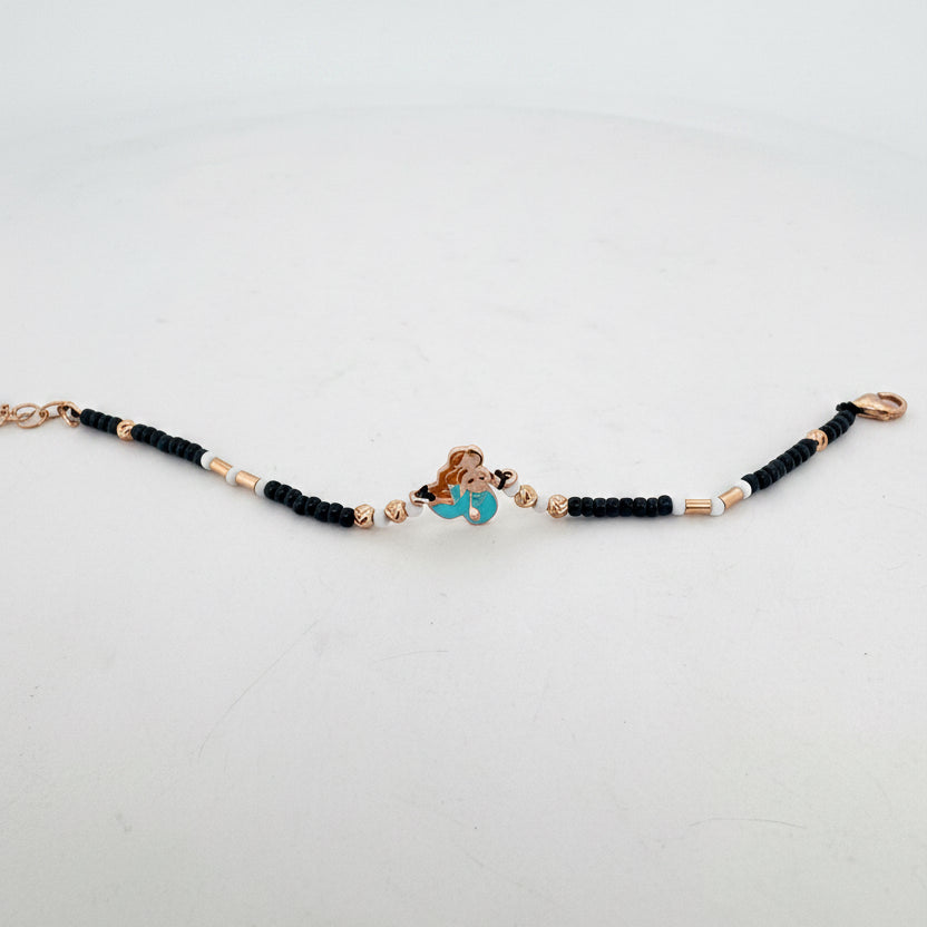 Mermaid enamel black bead 925 silver kids bracelet | magical festive gifting for girls - image 1