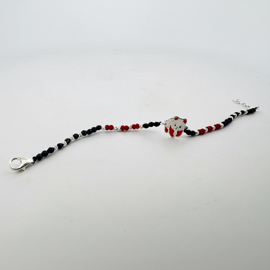 Red panda enamel black & red bead 925 silver kids bracelet | vibrant festive gifting charm - image 1