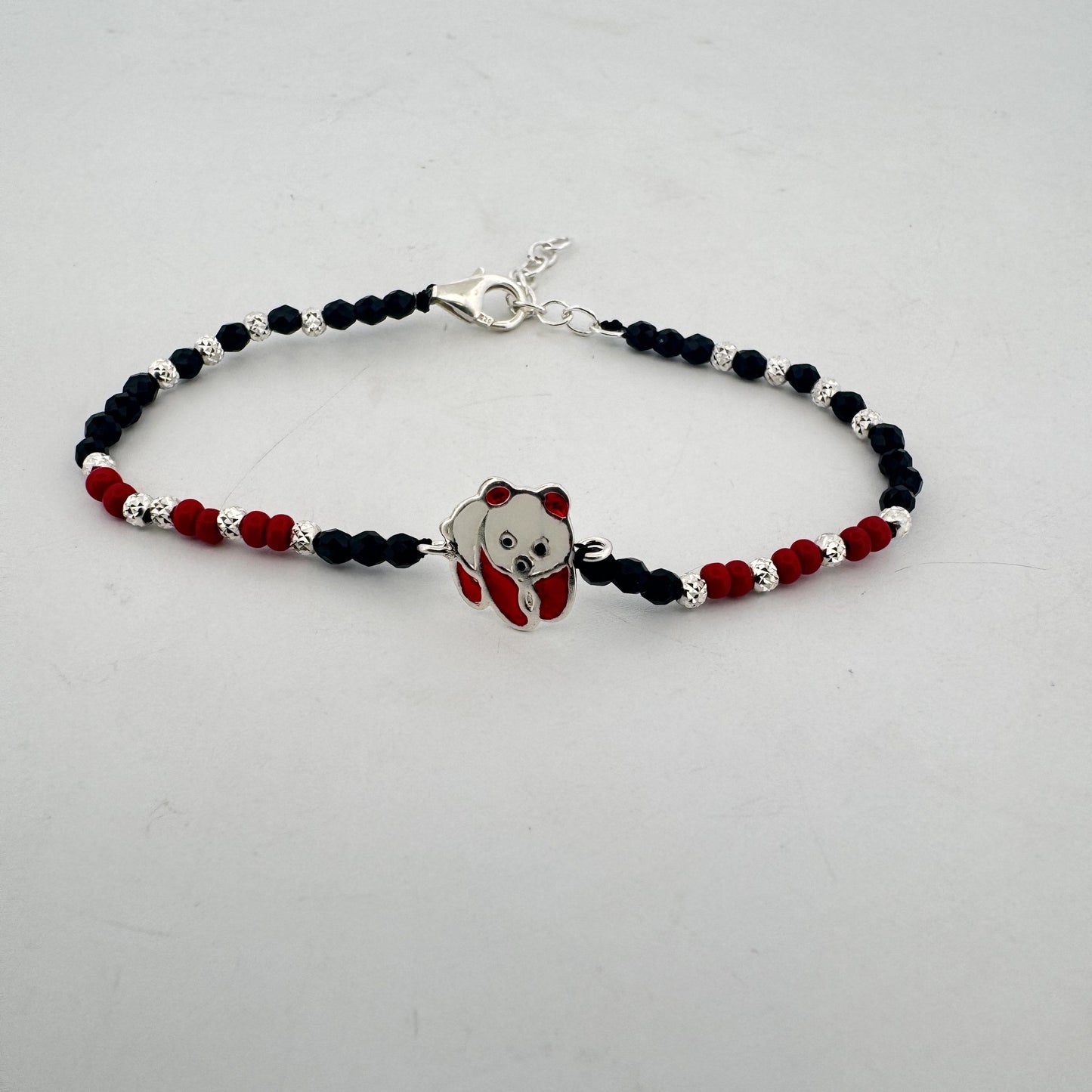 Red panda enamel black & red bead 925 silver kids bracelet | vibrant festive gifting charm - image 2