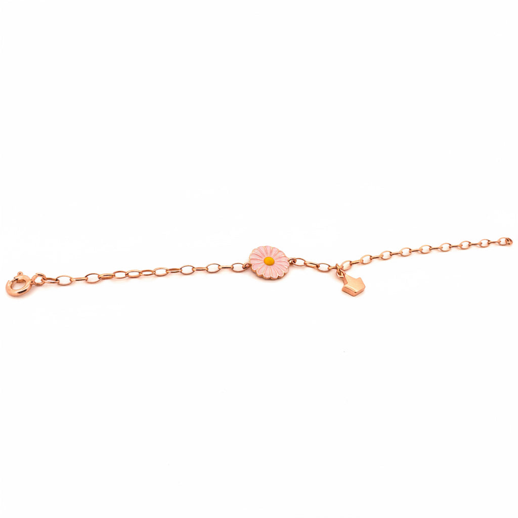 Enamel daisy & crown 925 silver kids rose gold bracelet | whimsical birthday gift for girls - image 2