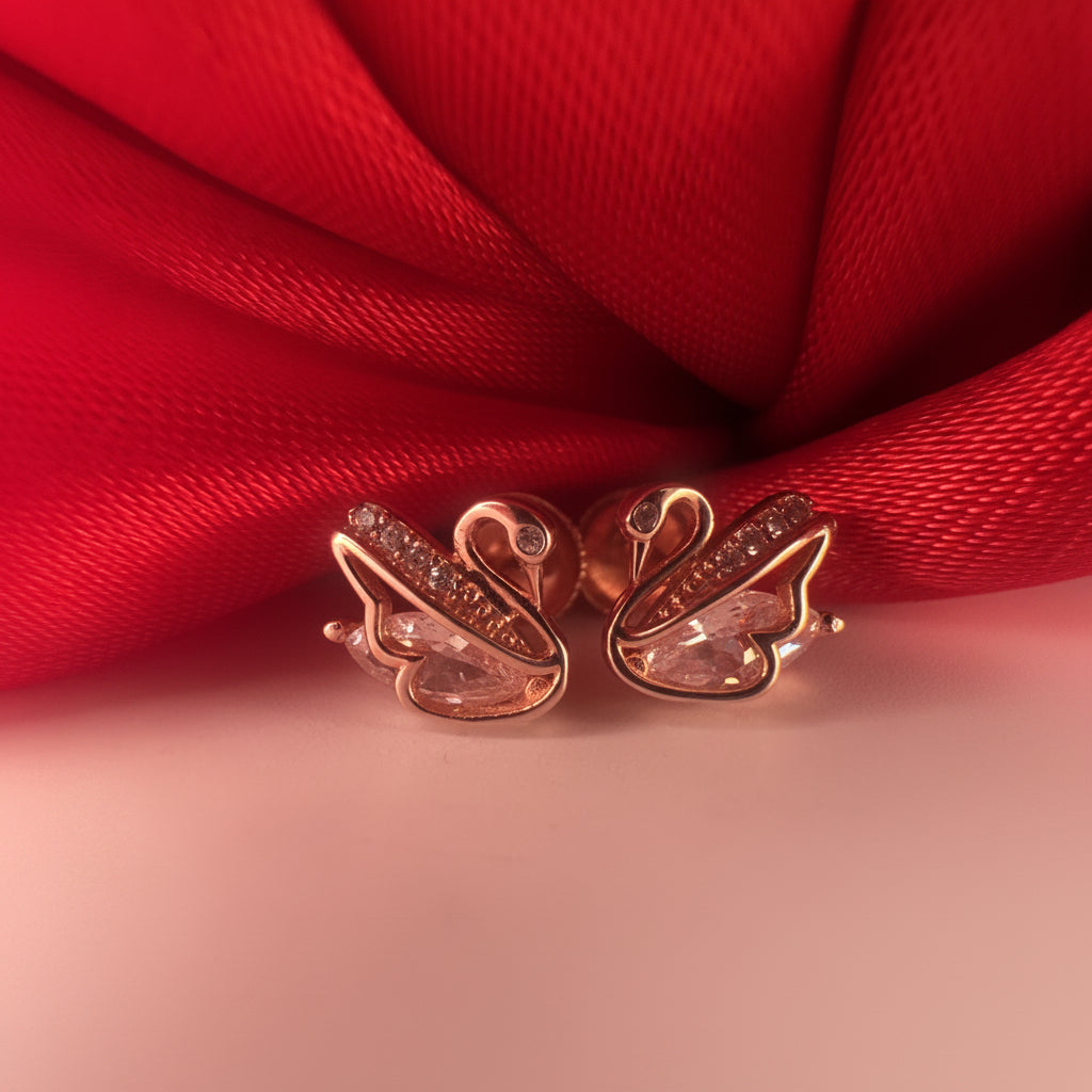 Marquise AD Swan Rose Gold Silver Stud Earrings | Graceful Gifting For Daily Elegance - image 2
