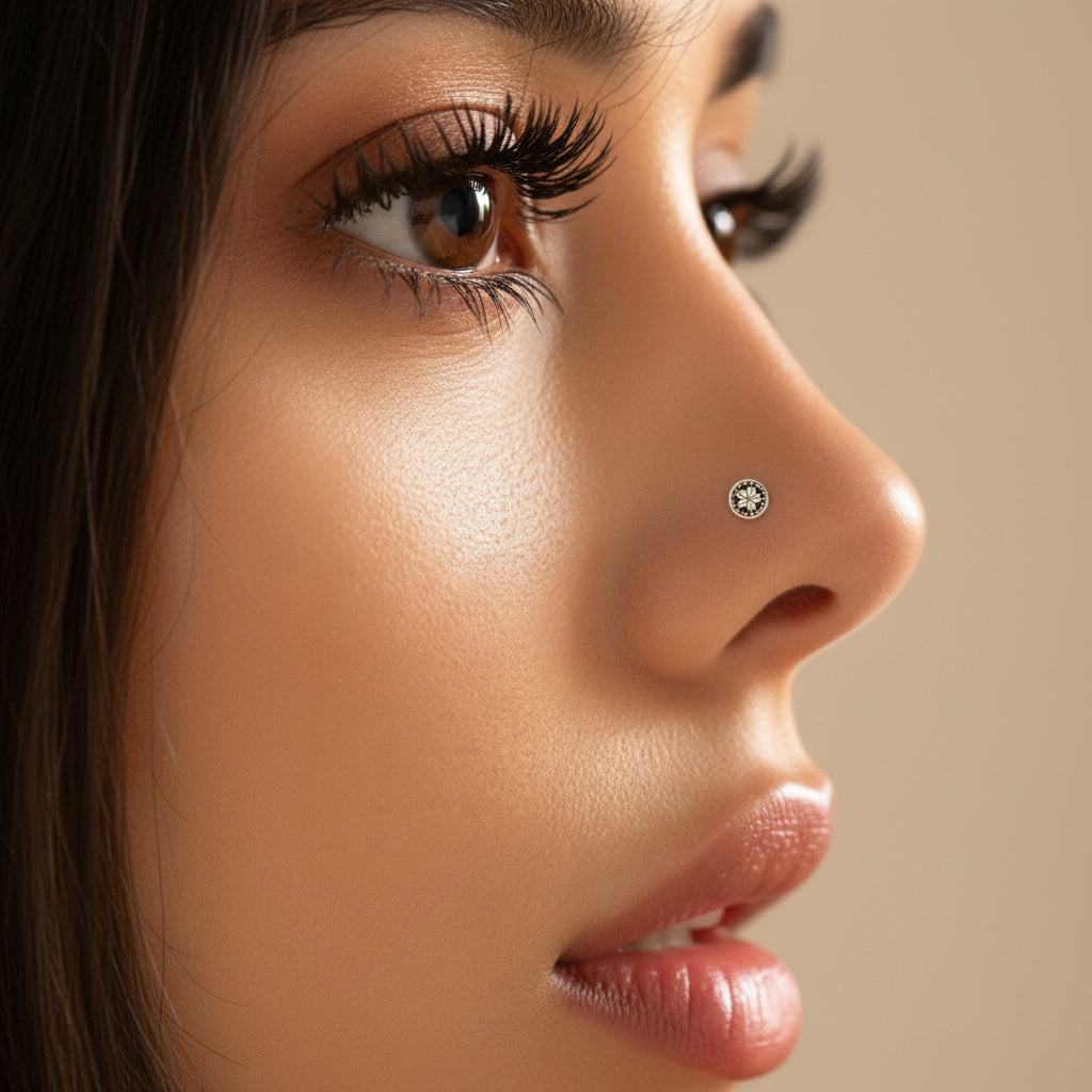 Oxidized 925 Silver Floral Nose Pin | Artisan Ethnic Charm For Festive And Daily Wear - image 1