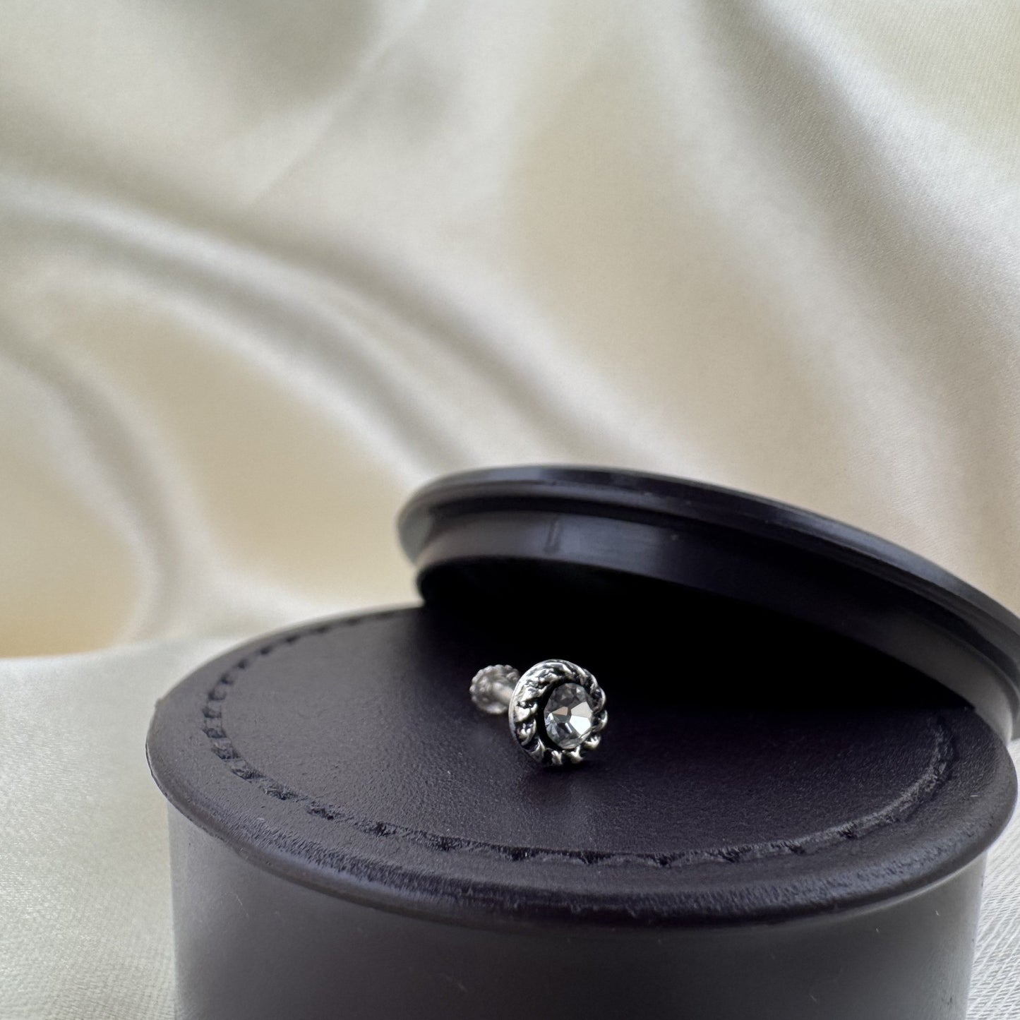 Oxidized 925 Silver Nath With White American Diamond Solitaire — Rustic Elegance For Festive Gifting - image 2