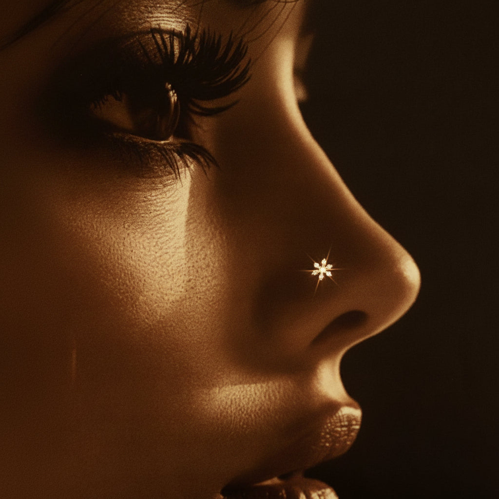 Rhodium 925 Silver Snowflake Nose Pin With White AD | Cool Geometric Daily Sparkle - image 1