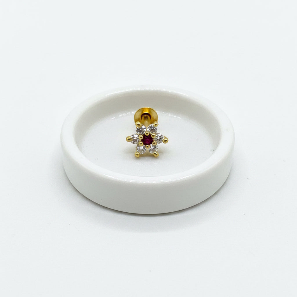 Gold-Plated 925 Silver Floral Nose Pin With Pink And White AD | Rosy Festive Charm - image 2