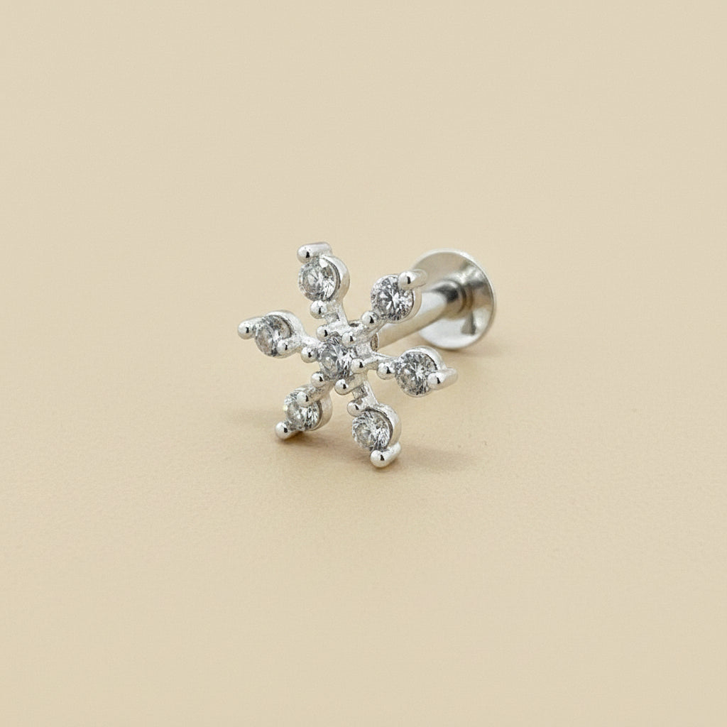Rhodium 925 Silver Snowflake Nose Pin With White AD | Cool Geometric Daily Sparkle - image 2