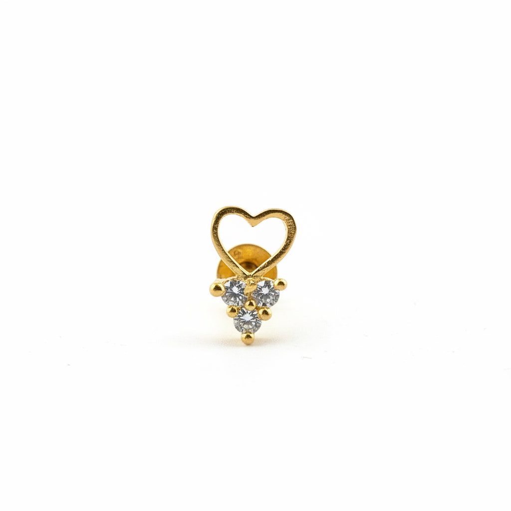 Gold-Plated 925 Silver Heart Nose Pin With White American Diamond | Dainty Minimal Glint - image 2