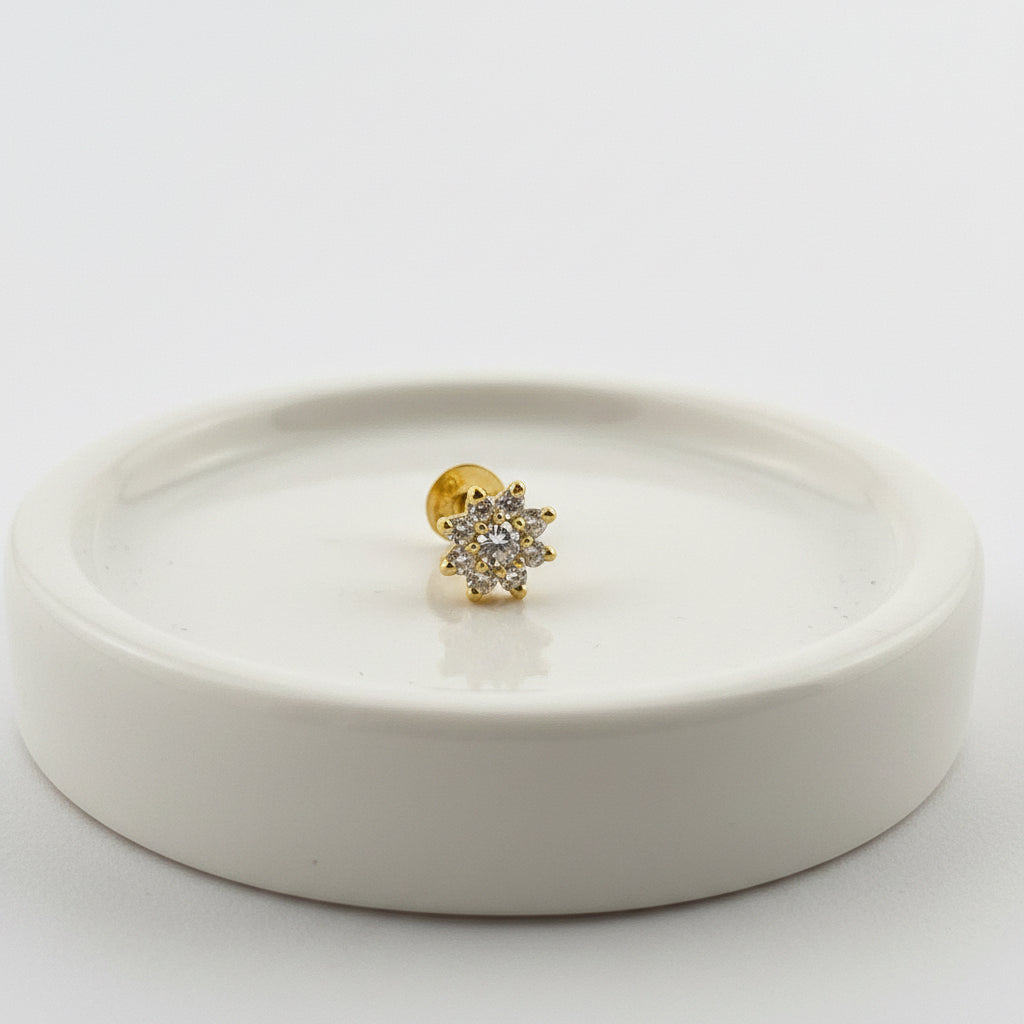 Gold-Plated 925 Silver Sunburst Nose Pin With White American Diamond | Layered Festive Radiance - image 2