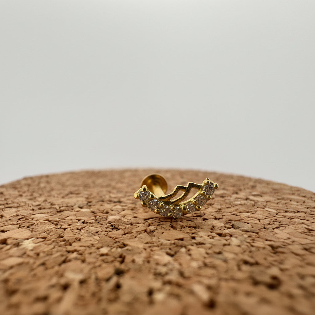 Gold-Plated 925 Silver Crescent Nose Pin With White AD | Minimal Arc For Daily Wear - image 2