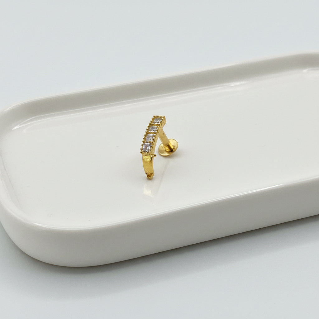 Gold-Plated 925 Silver J-Type Nose Pin With White AD Bar | Sleek Office Glam - image 2
