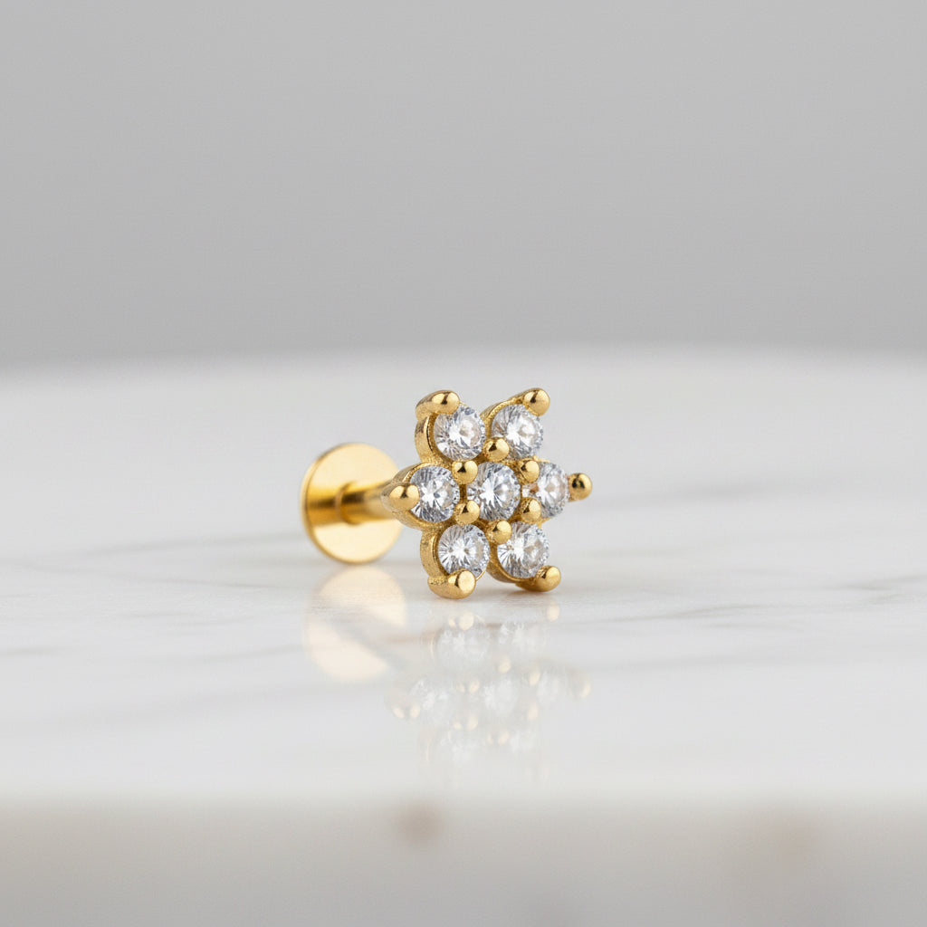 Gold-Plated 925 Silver Floral Nose Pin With White AD | Classic Cluster For Festive Wear - image 2