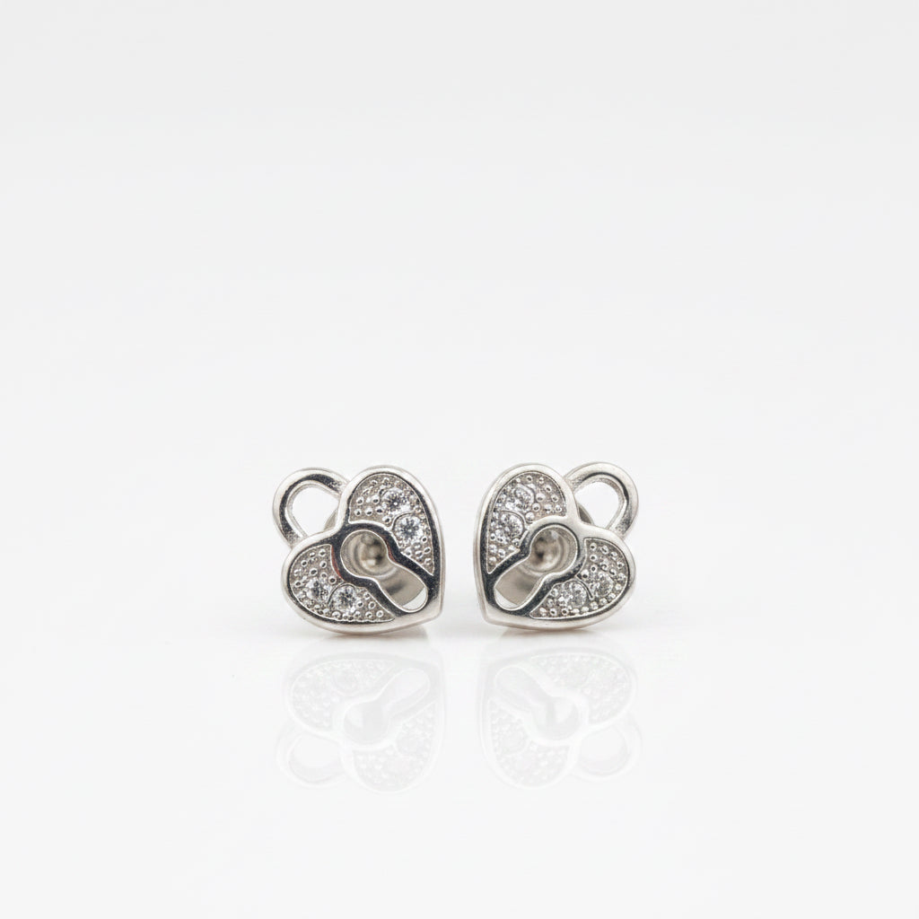 925 Silver Heart Lock Stud Earrings With White American Diamond | Romantic Gift For Her - image 1