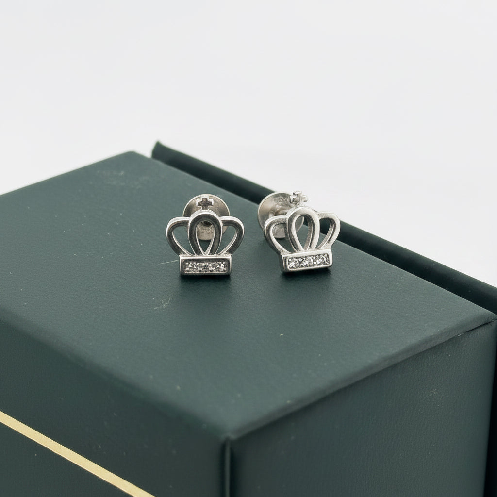 925 Silver Crown Stud Earrings With White American Diamond | Regal Festive Gift For Her - image 1