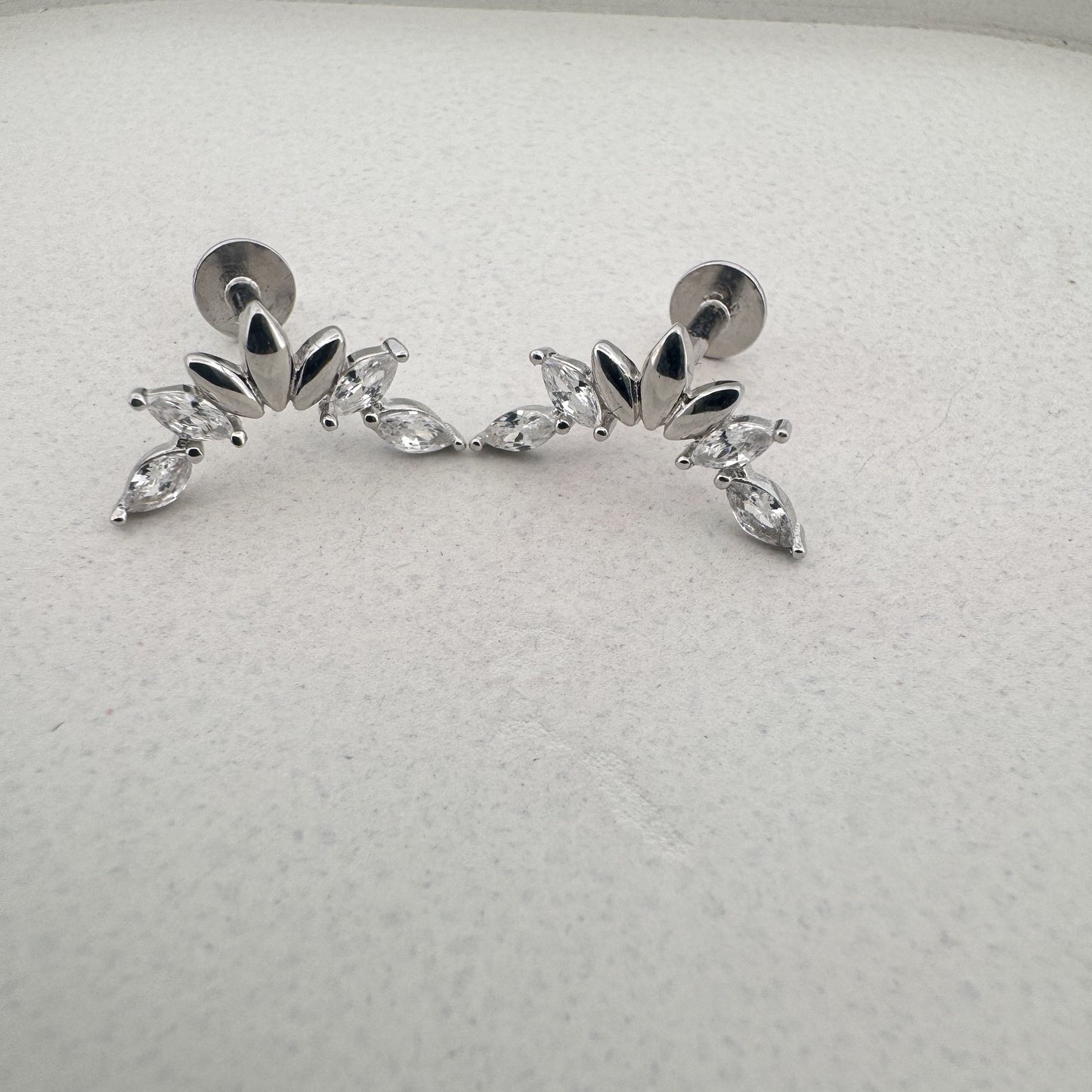 925 Silver Curved Arc Studs With Marquise White AD | Sleek Minimal Daily Elegance - image 2