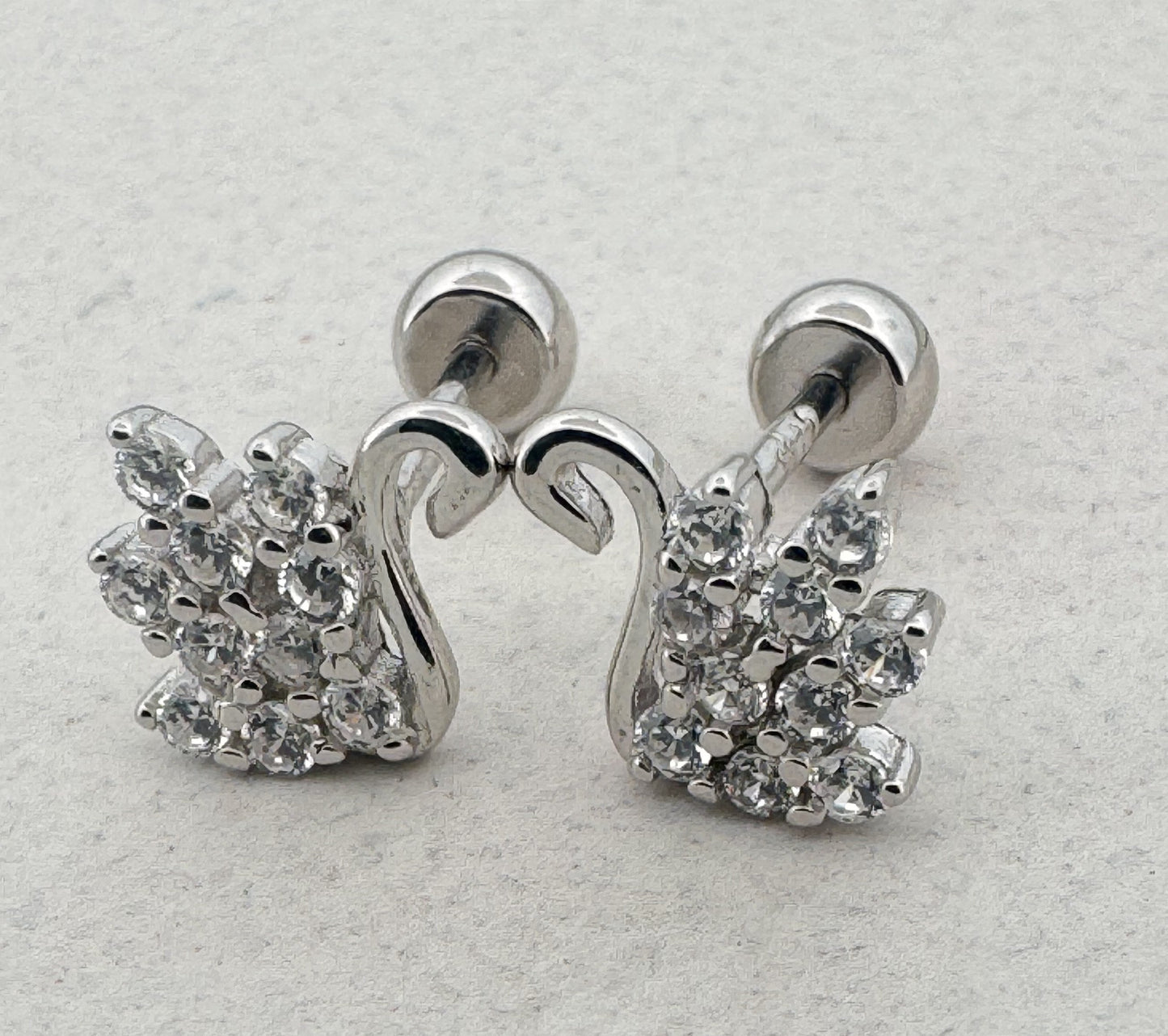 925 Silver Swan Studs With White AD Pavé | Elegant Festive Gift For Her - image 2