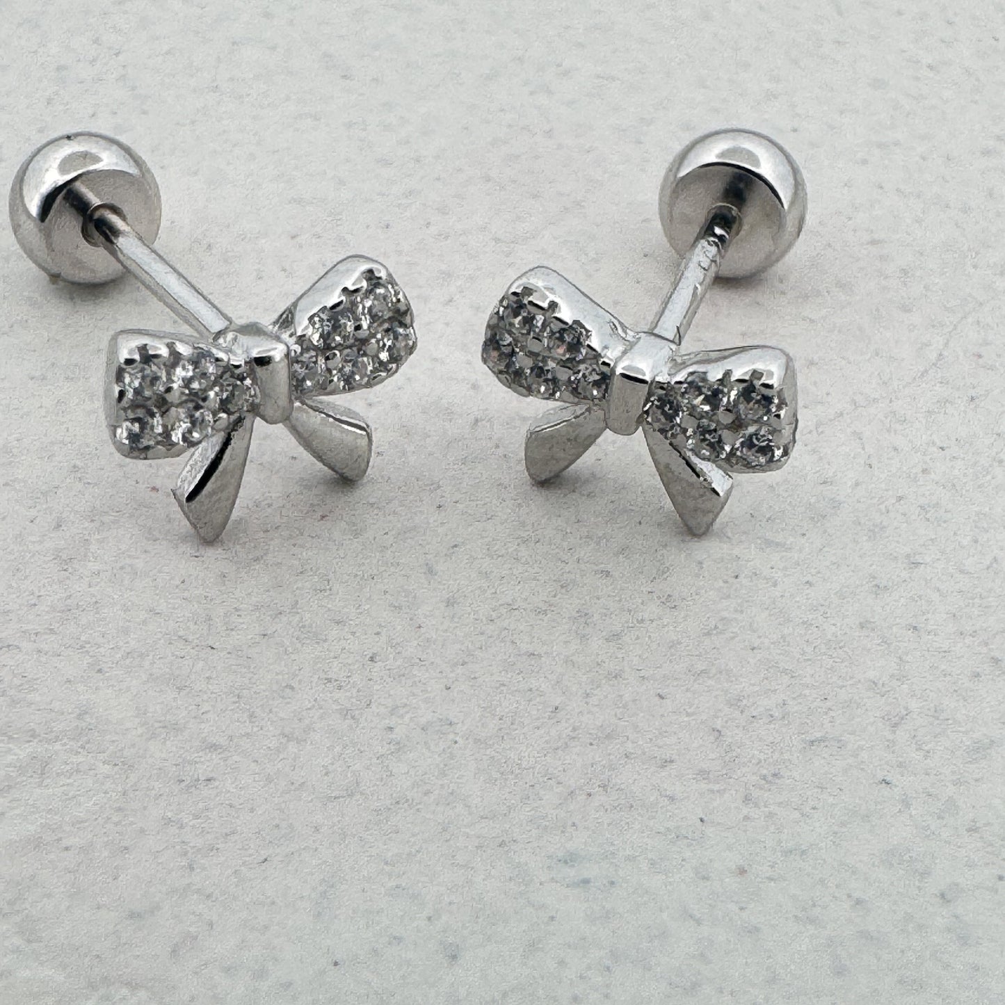 925 Silver Bow Stud Earrings With White AD Pavé | Charming Romantic Daily Gift - image 1