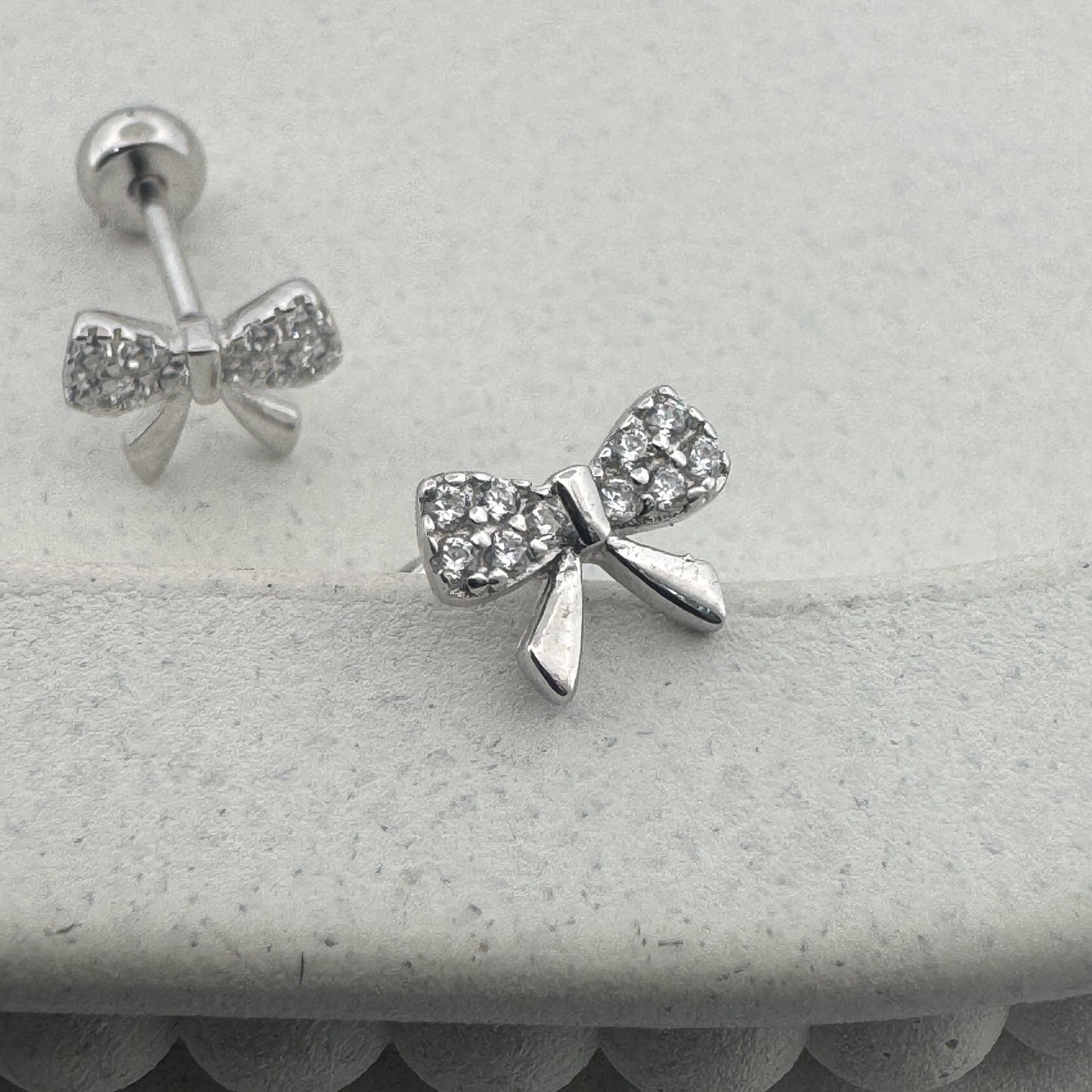 925 Silver Bow Stud Earrings With White AD Pavé | Charming Romantic Daily Gift - image 2