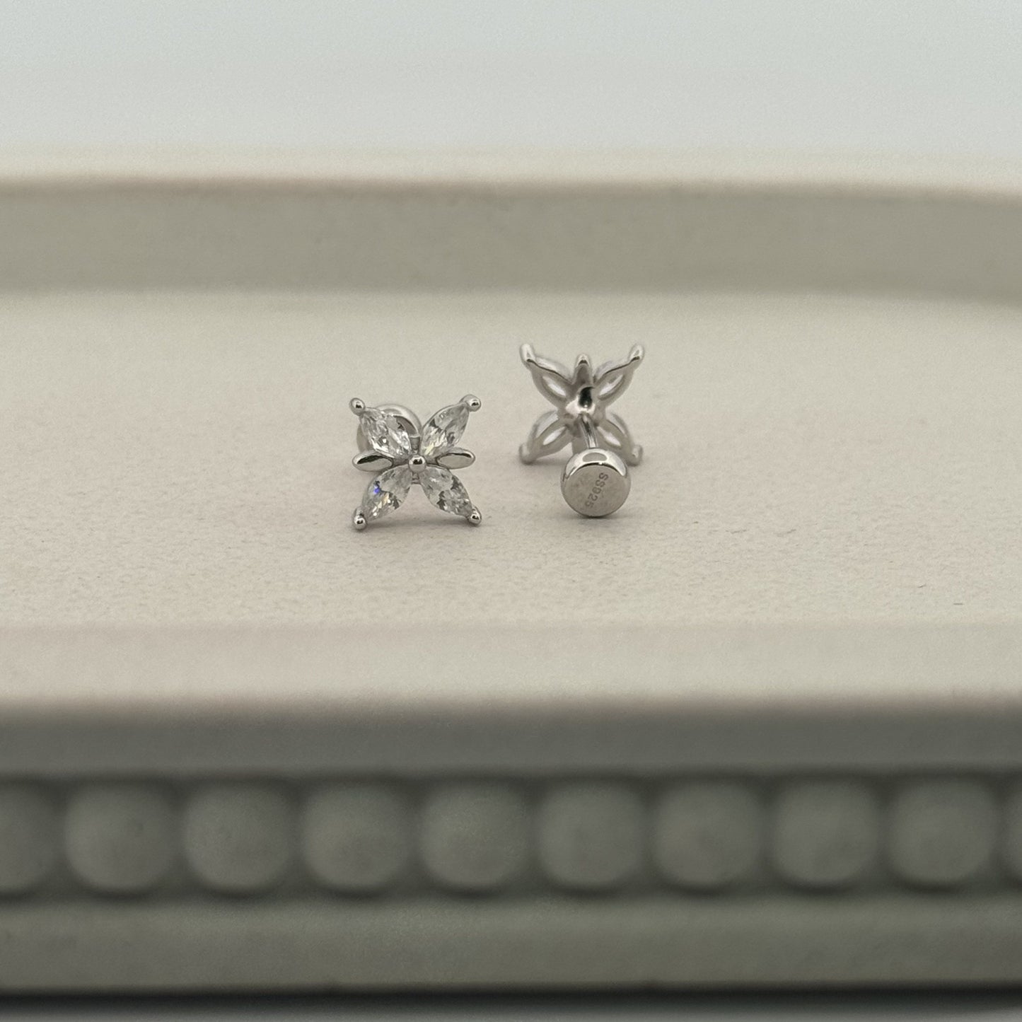 925 Silver Butterfly Studs With Four Marquise White AD | Graphic Minimal Daily Sparkle - image 1