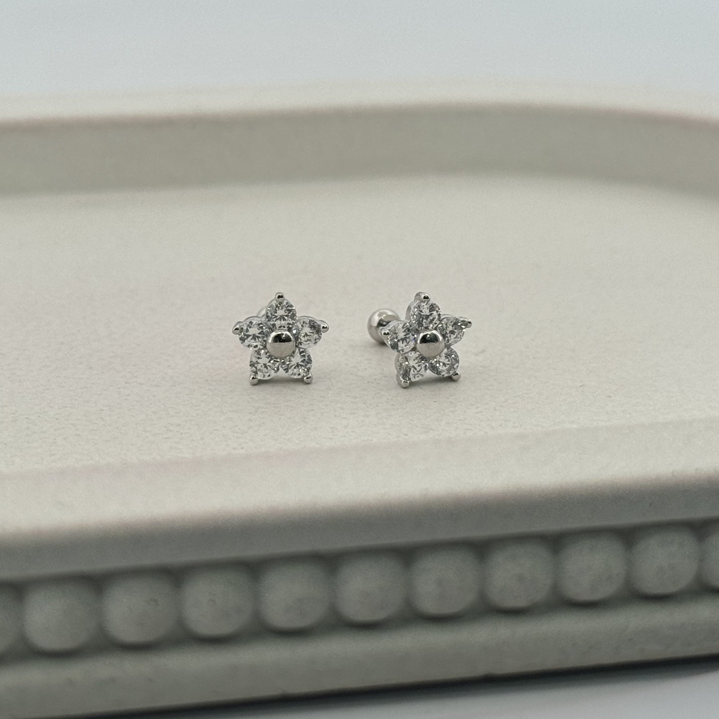 925 Silver Flower Stud Earrings With White AD | Classic Five-Petal Daily Sparkle - image 1