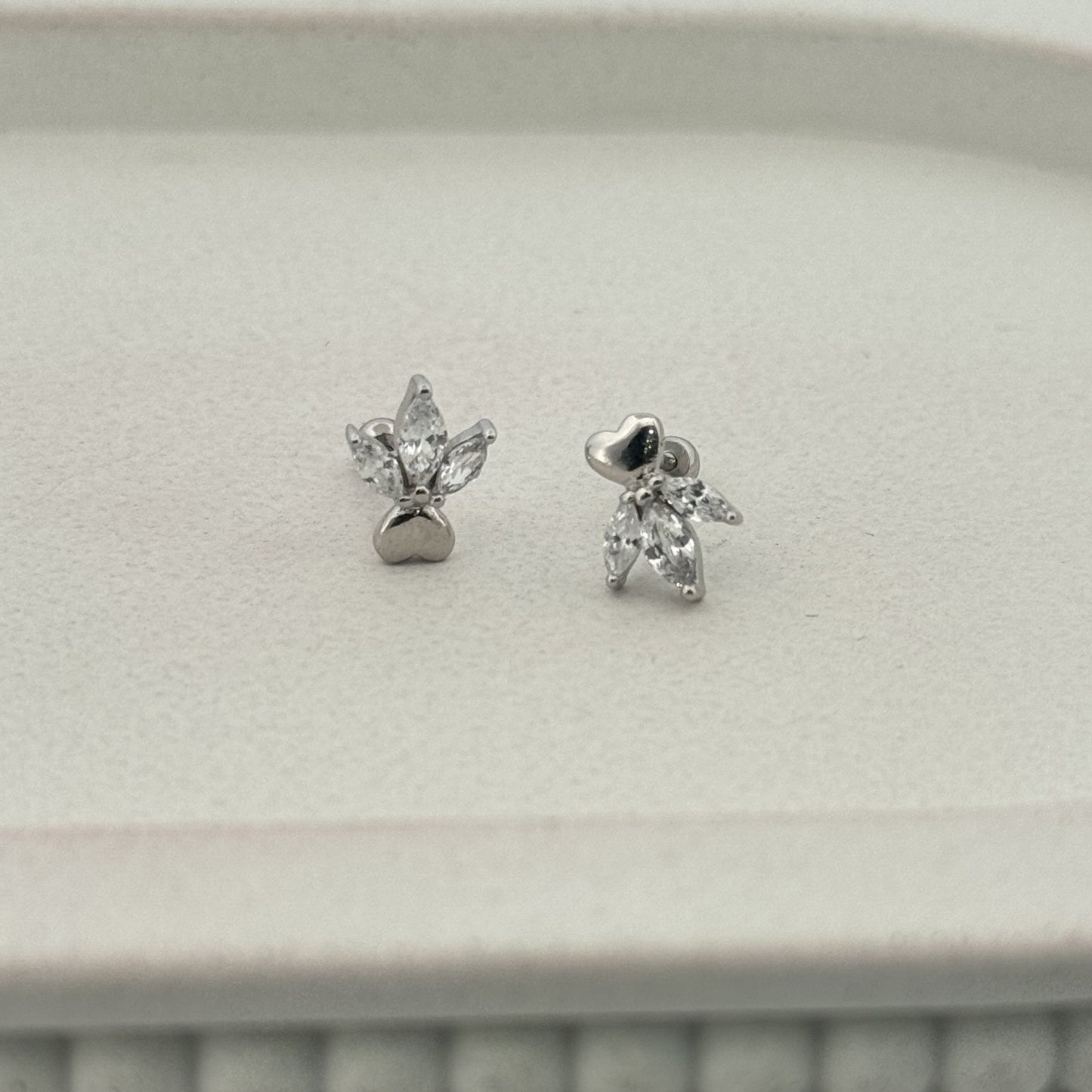 925 Silver Dual Motif Studs With Marquise White AD | Delicate Daily Wear For Her - image 1