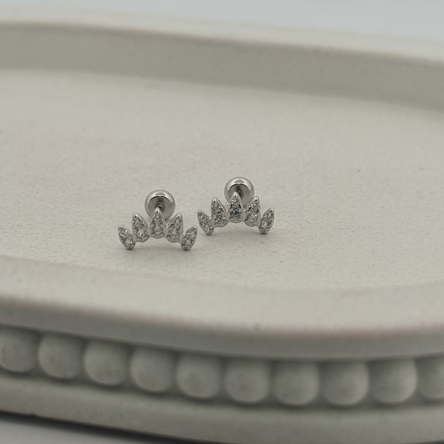 925 Silver Crown Studs With White AD Pavé Tines | Regal Minimal Party Gifting Pick - image 1