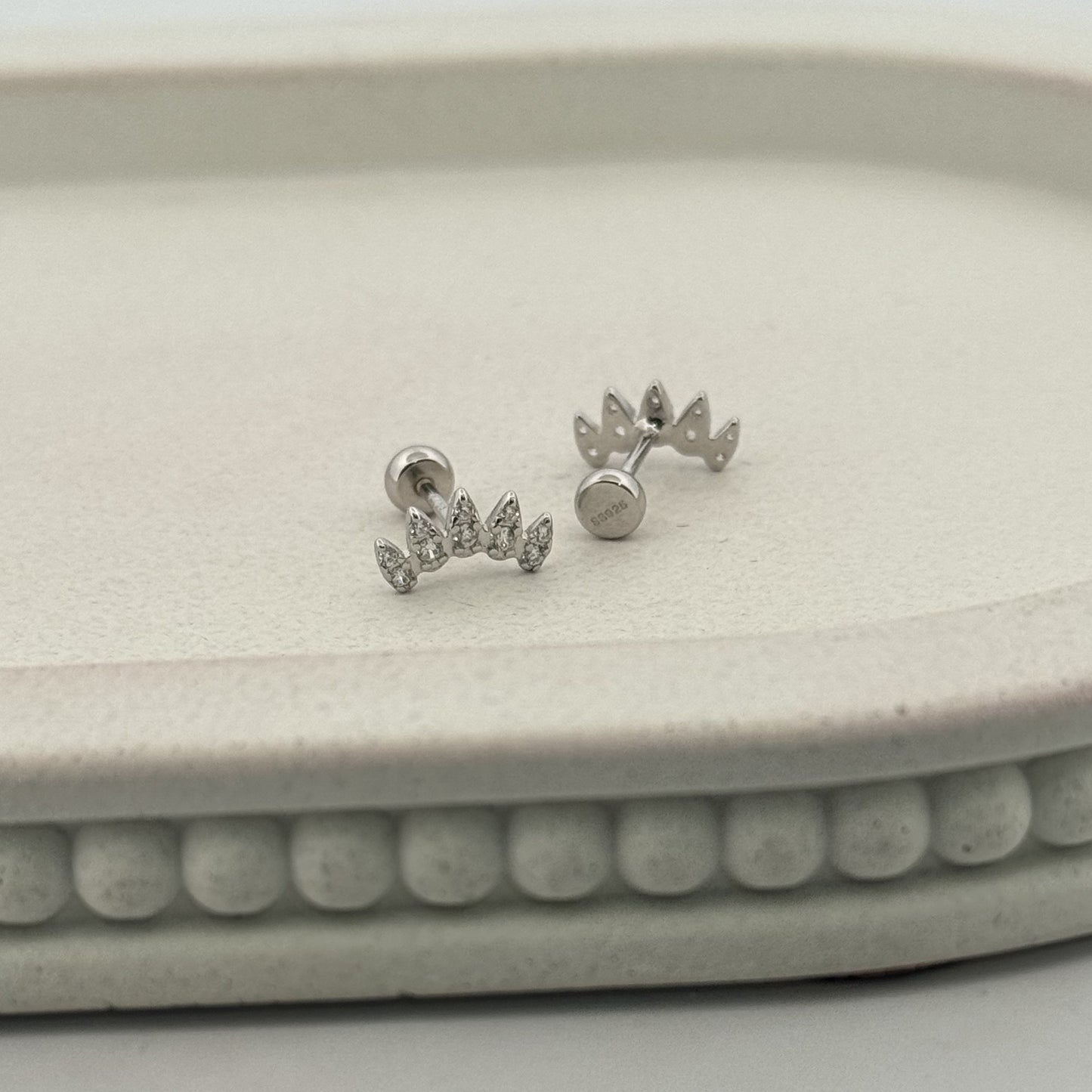 925 Silver Crown Studs With White AD Pavé Tines | Regal Minimal Party Gifting Pick - image 2