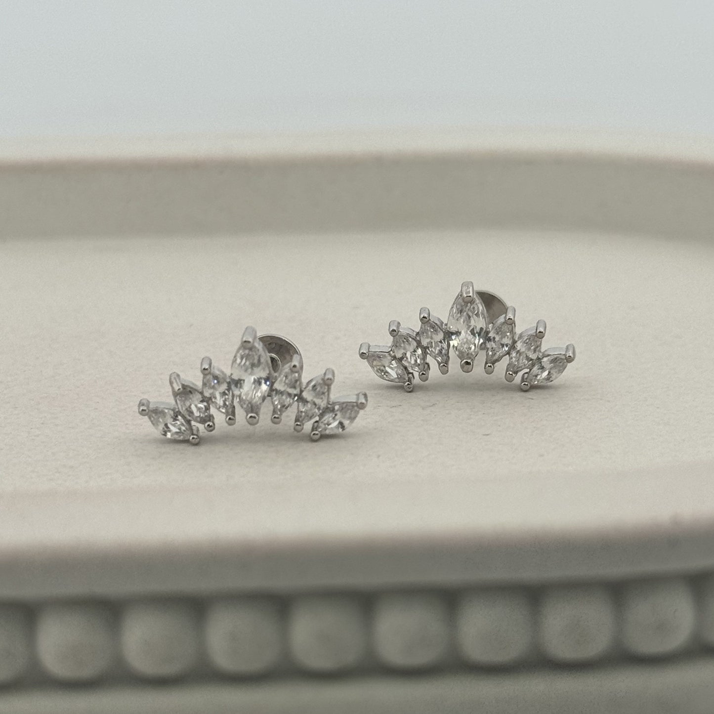 925 Silver Angel Wing Studs With Marquise White AD | Open-Set Bridal Arc For Parties - image 1