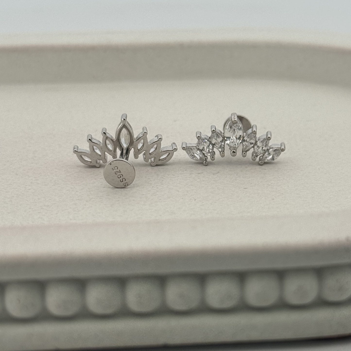 925 Silver Angel Wing Studs With Marquise White AD | Open-Set Bridal Arc For Parties - image 2