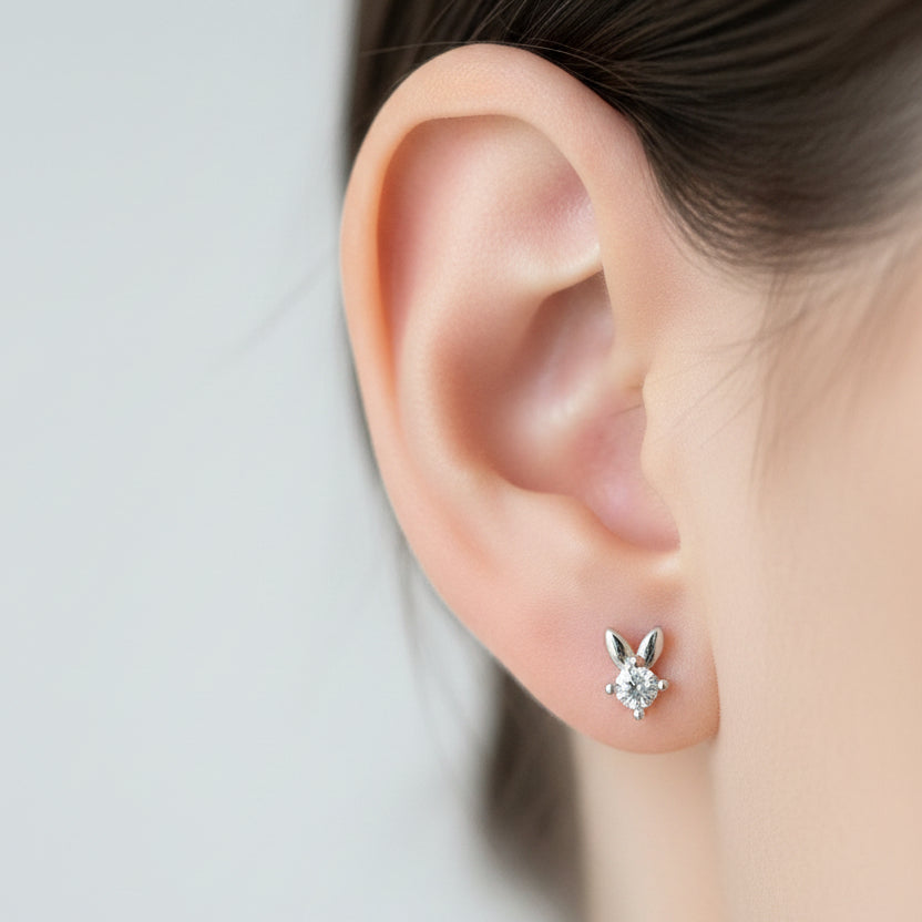 925 Silver Rabbit Stud Earrings With White American Diamond | Playful Minimal Daily Gifting Pick - image 1